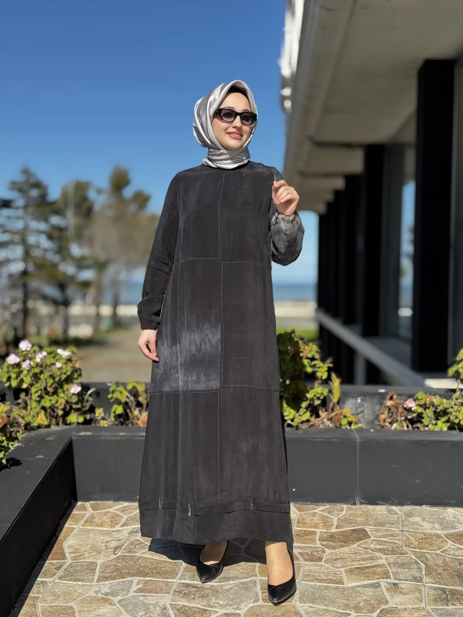 Misswhence Spor Dikişli Batik Desenli Cupra İpek Elbise 39805