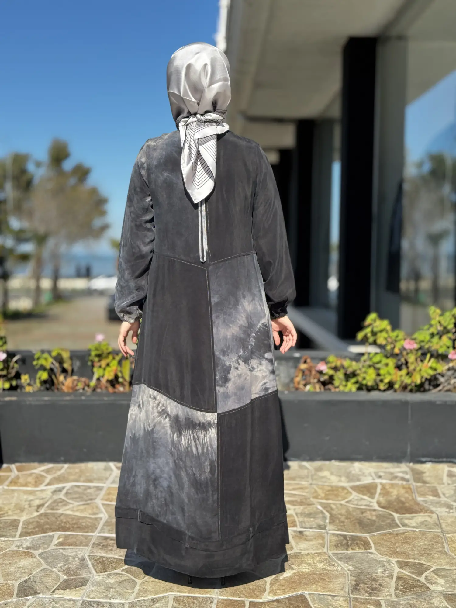 Misswhence Spor Dikişli Batik Desenli Cupra İpek Elbise 39805