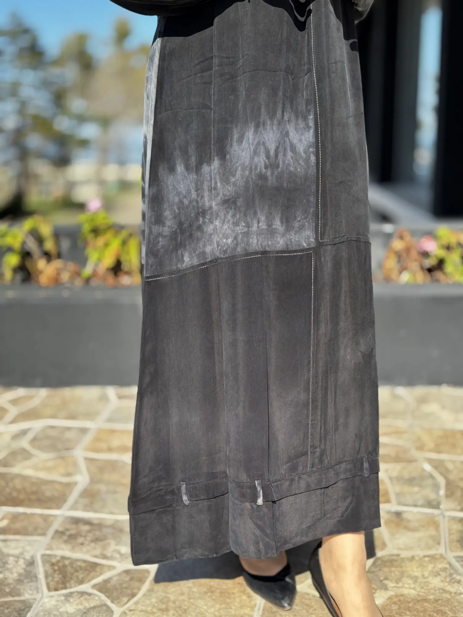 Misswhence Spor Dikişli Batik Desenli Cupra İpek Elbise 39805