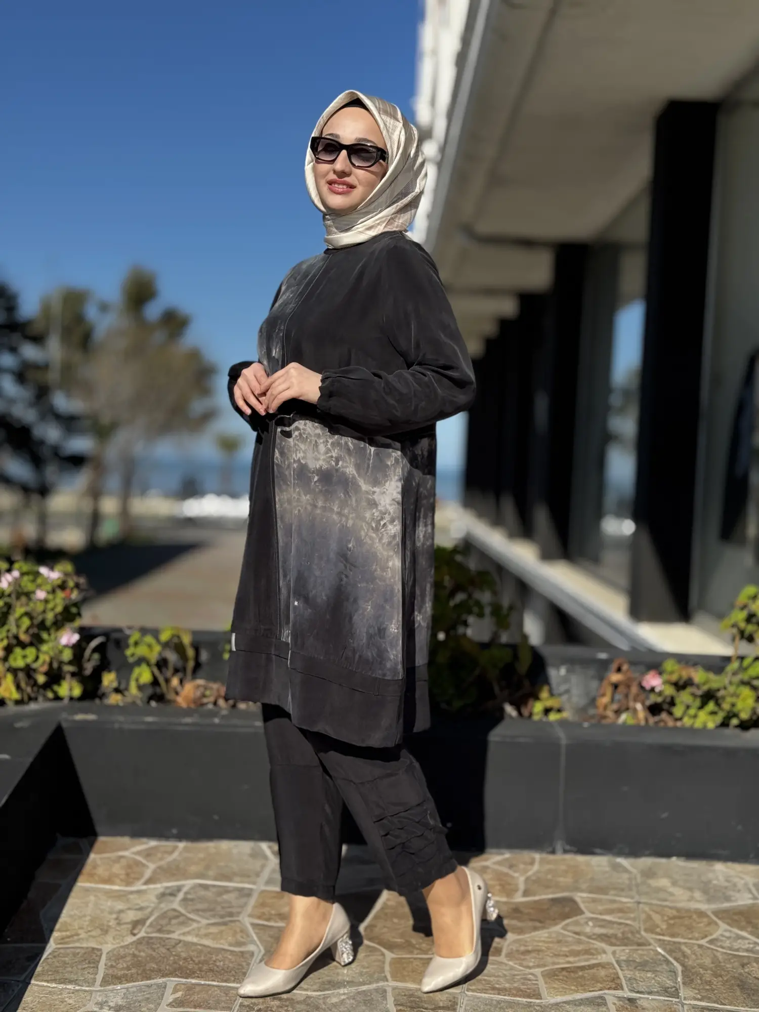 Misswhence Spor Dikiş Detaylı Batik Desenli Cupra İpek Tunik 39005