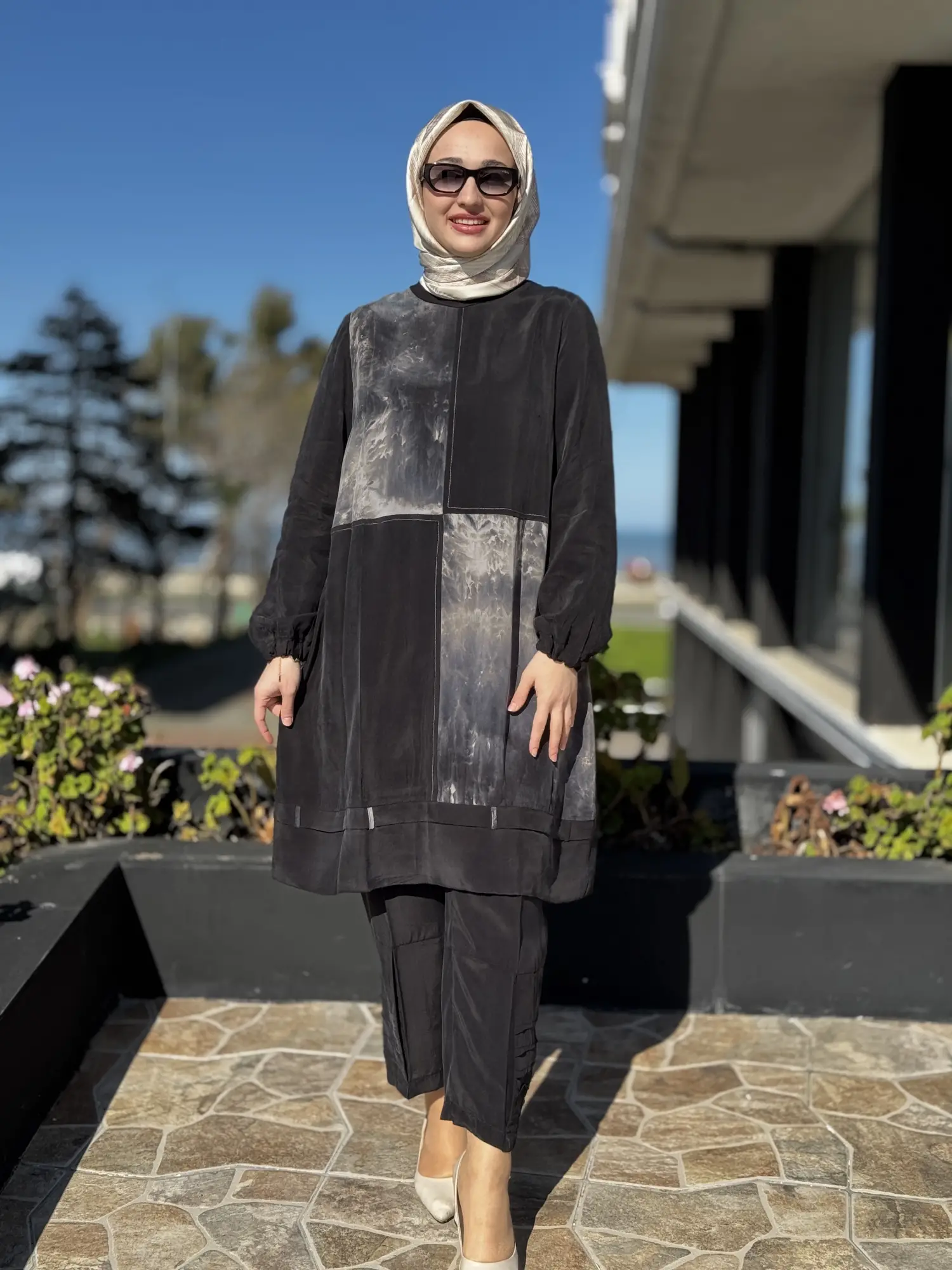 Misswhence Spor Dikiş Detaylı Batik Desenli Cupra İpek Tunik 39005