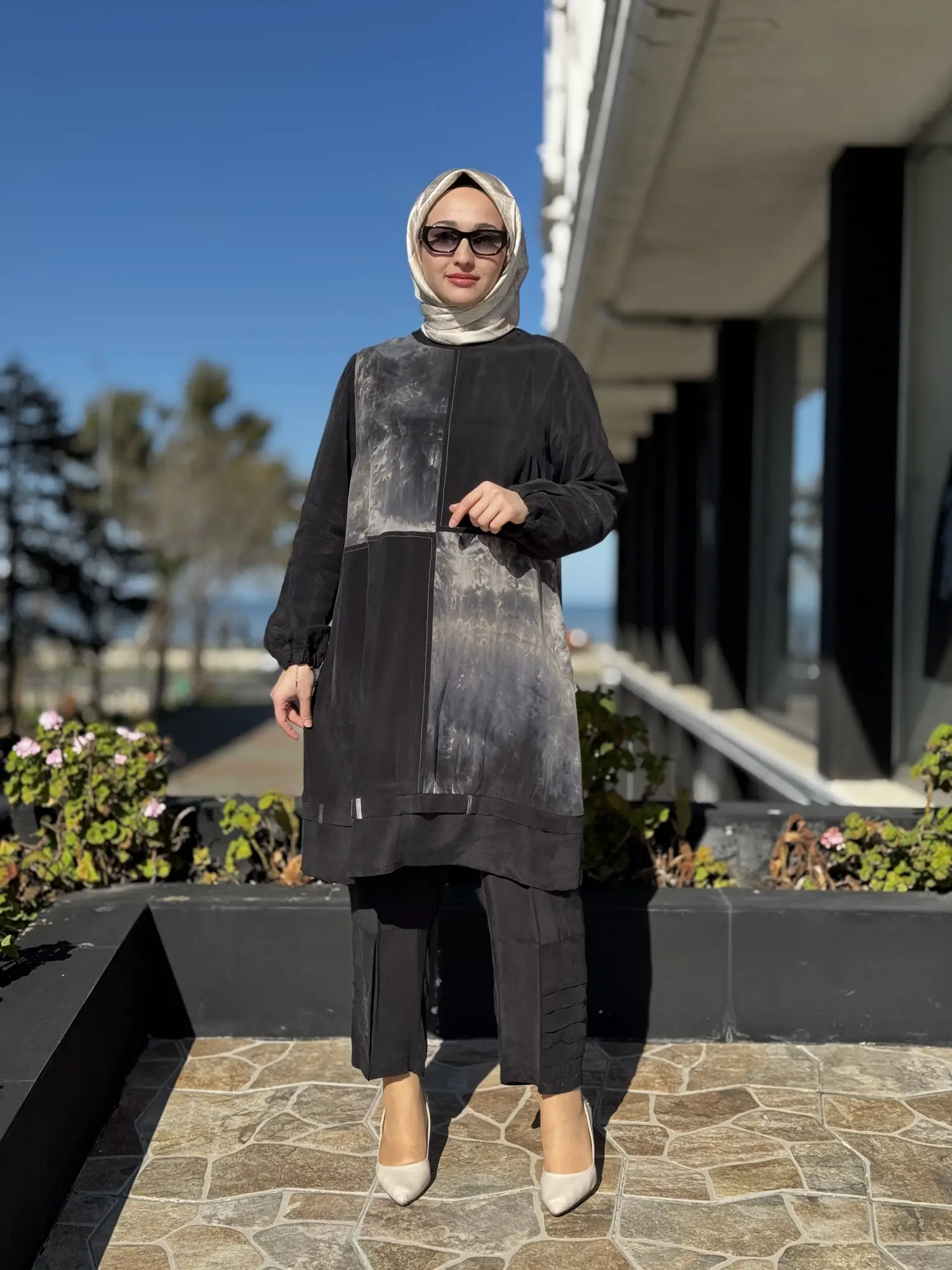 Misswhence Spor Dikiş Detaylı Batik Desenli Cupra İpek Tunik 39005