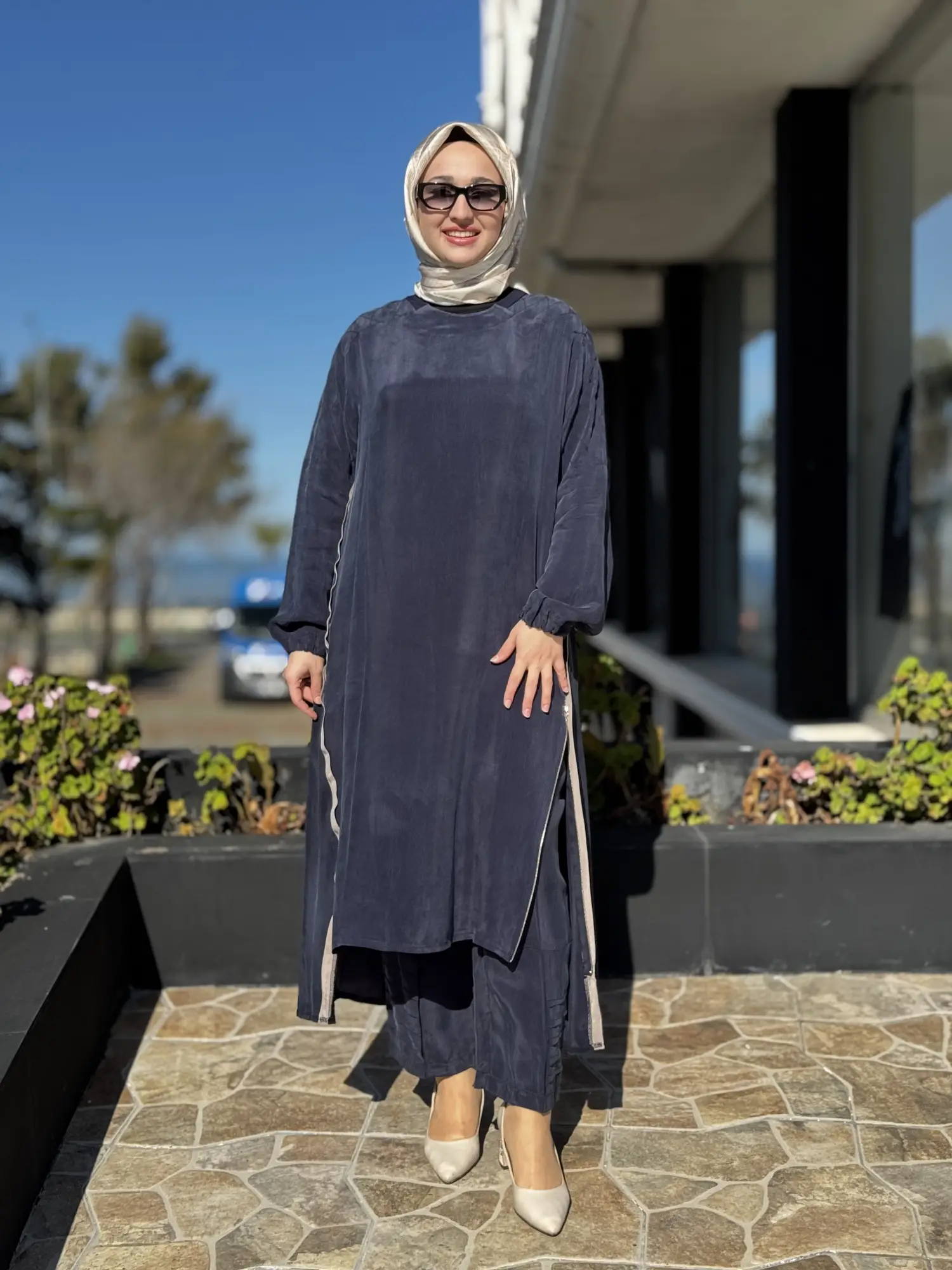 Misswhence Fermuar Detaylı Maxi Boy Cupra İpek Tunik 39031