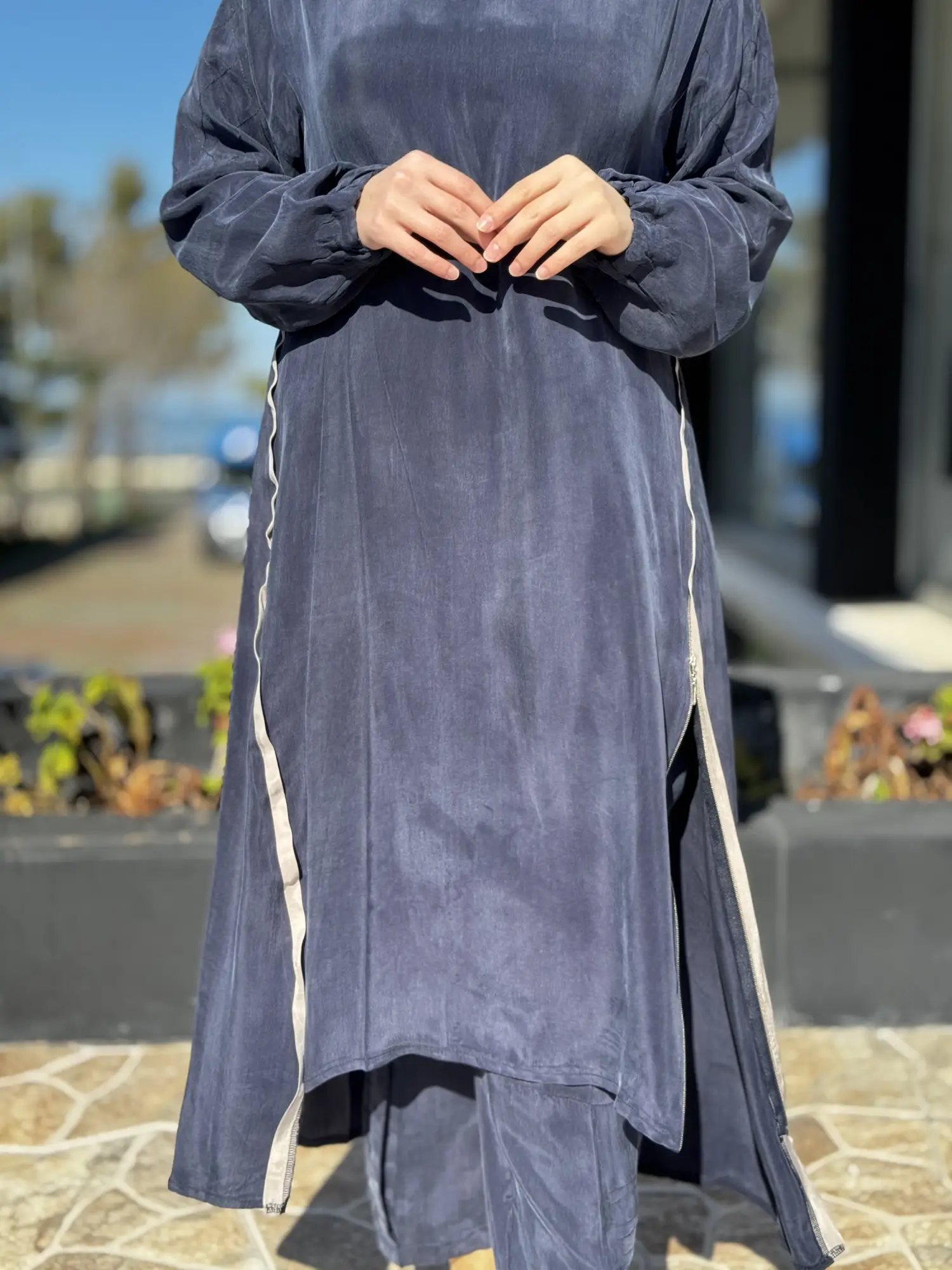 Misswhence Fermuar Detaylı Maxi Boy Cupra İpek Tunik 39031