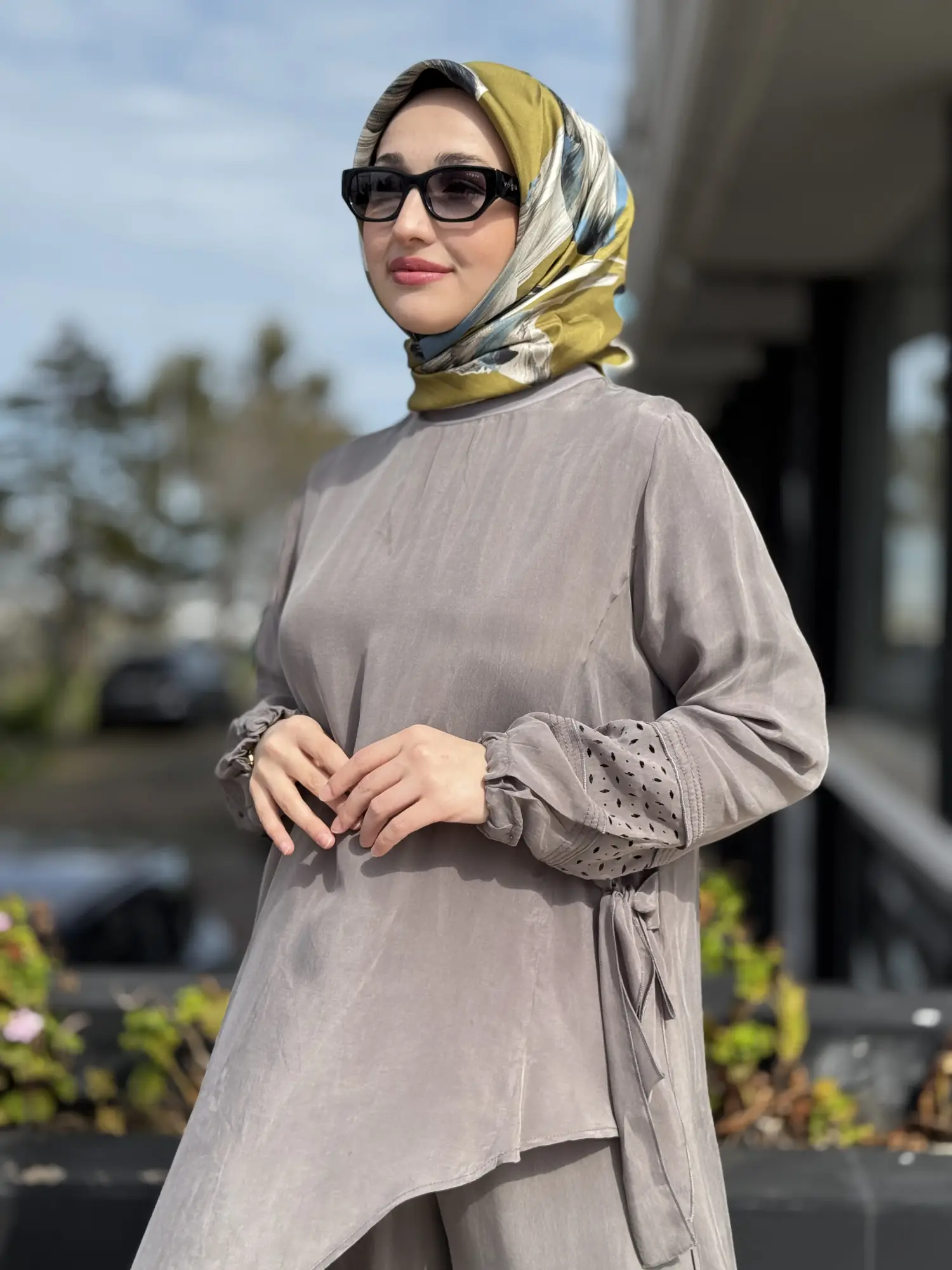 Misswhence Lazer Kesim Detaylı Asimetrik Cupra İpek Tunik Pantolon Takım 39003