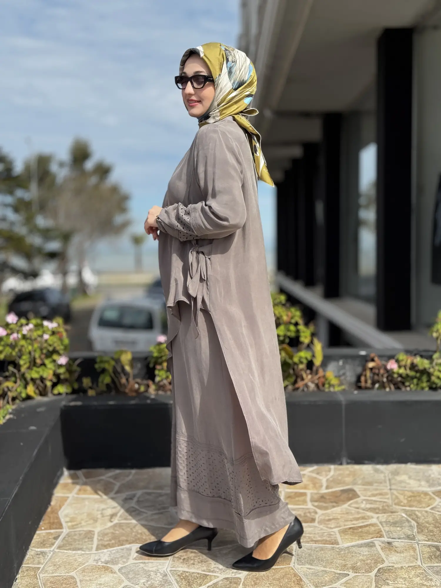 Misswhence Lazer Kesim Detaylı Asimetrik Cupra İpek Tunik Pantolon Takım 39003