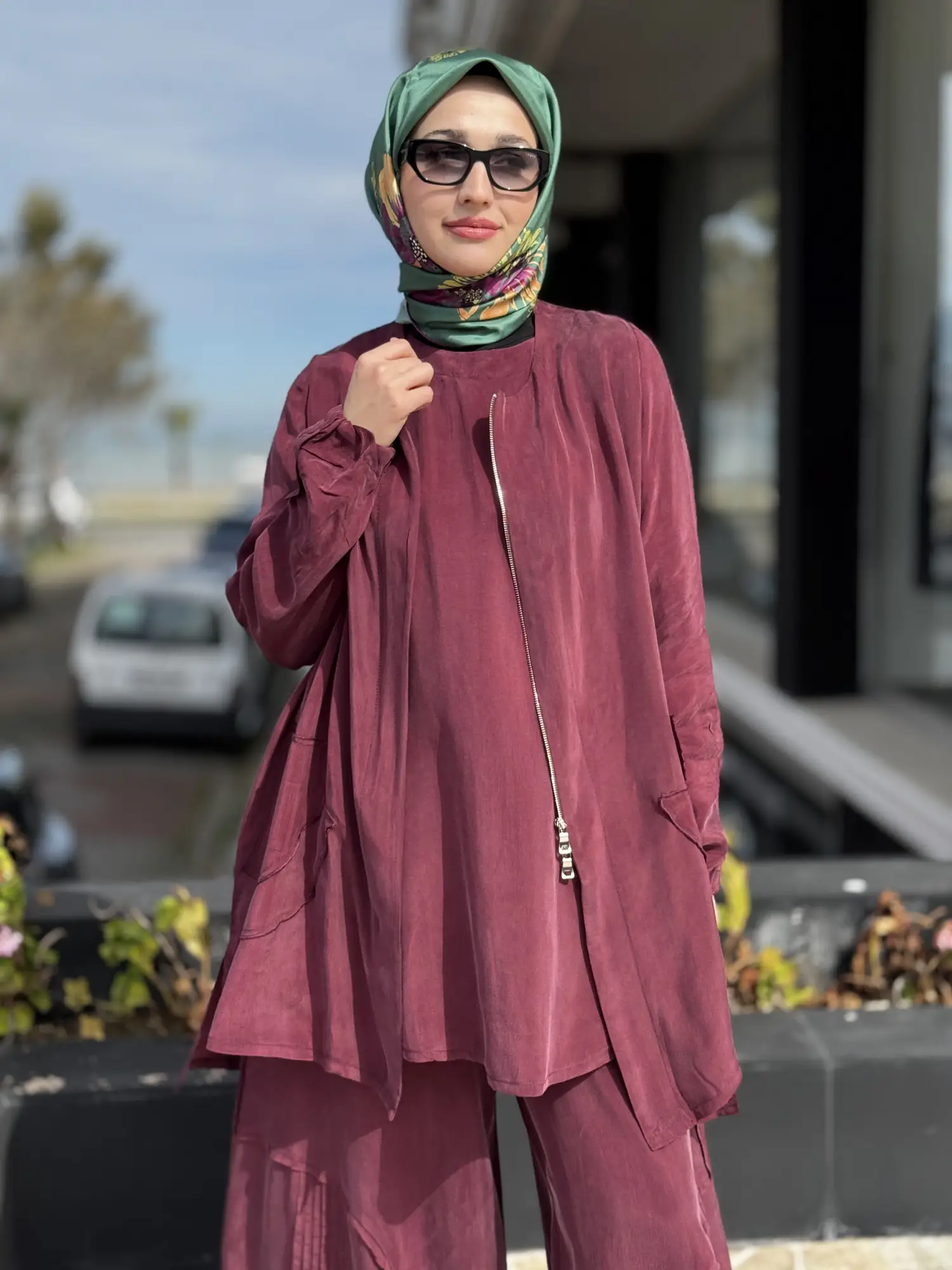 Misswhence 3 lü Cupra İpek Ceket Tunik Pantolon Takım 39208