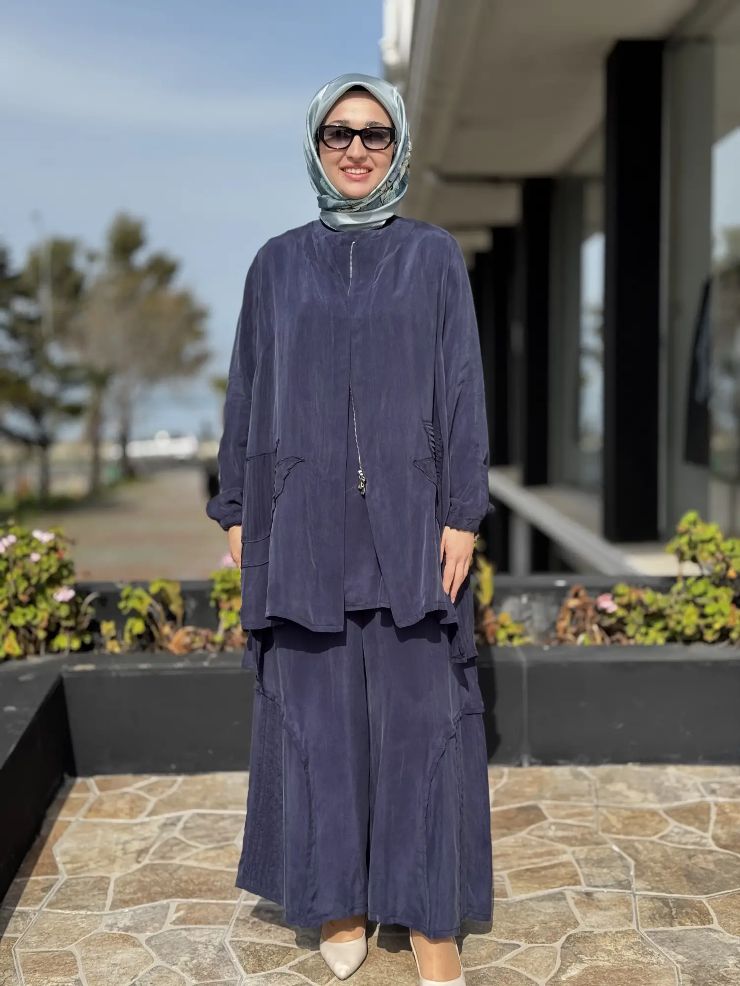 Misswhence 3 lü Cupra İpek Ceket Tunik Pantolon Takım 39208