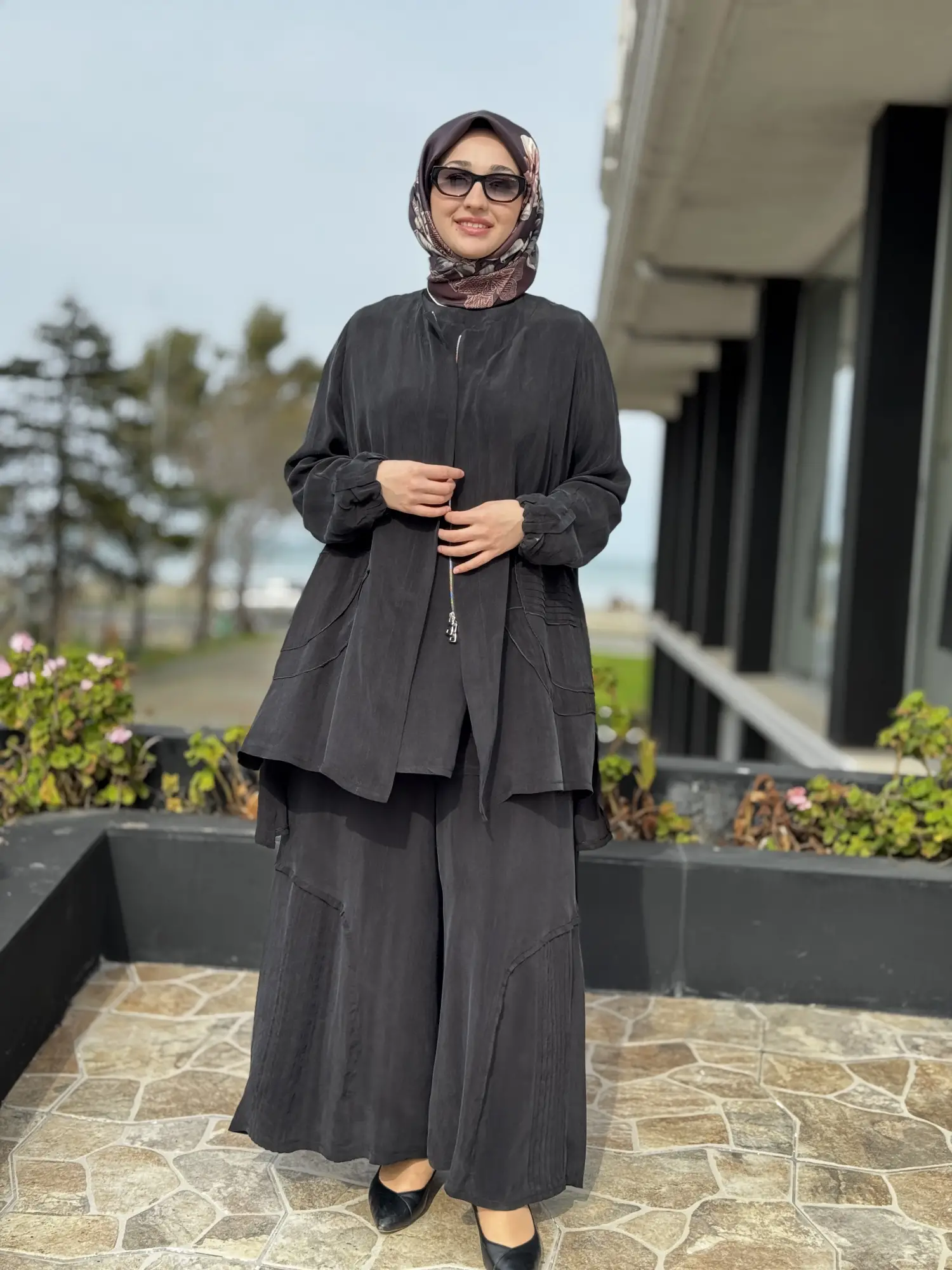 Misswhence 3 lü Cupra İpek Ceket Tunik Pantolon Takım 39208