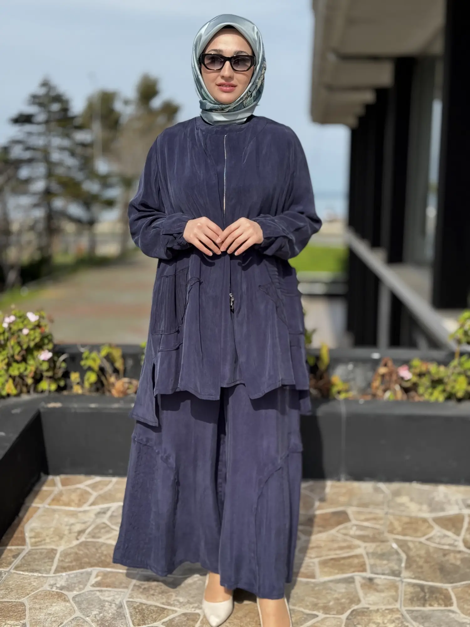 Misswhence 3 lü Cupra İpek Ceket Tunik Pantolon Takım 39208