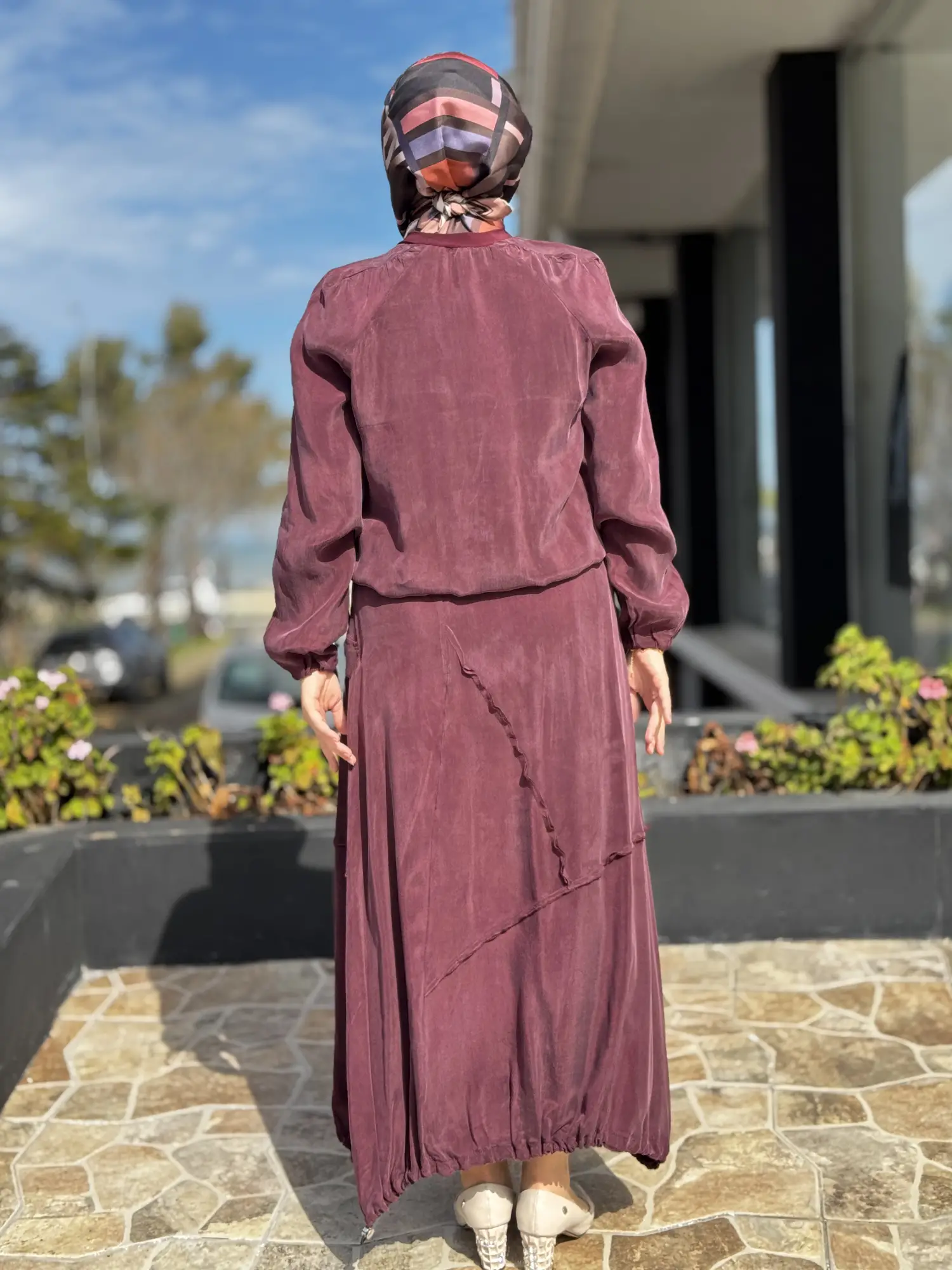 Misswhence Büzgü ve Fermuar Detaylı Cupra İpek Etek Bluz Takım 39020