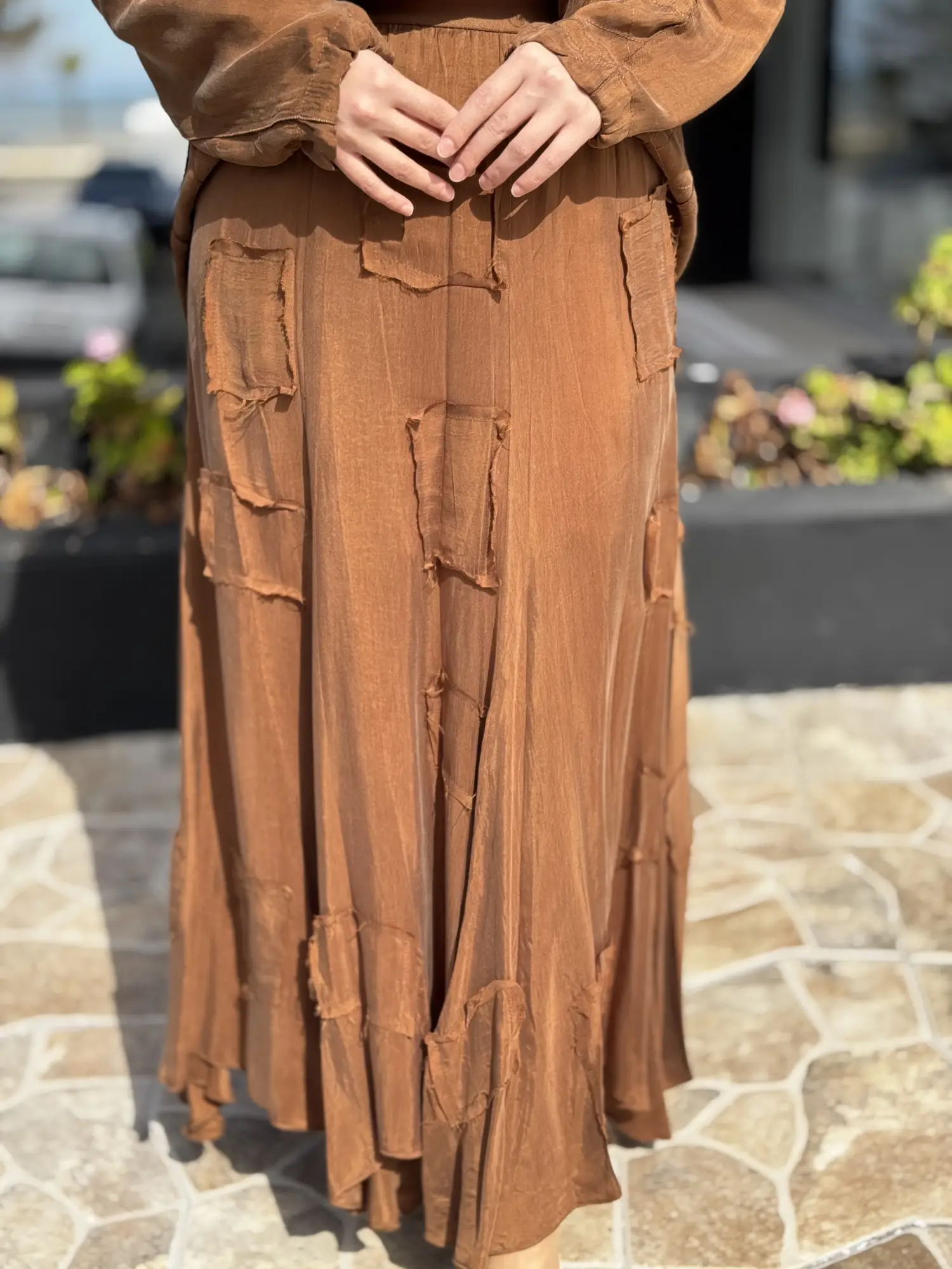 Misswhence Parça Kumaş Kombinli Cupra İpek Gömlek Etek Takım 39304