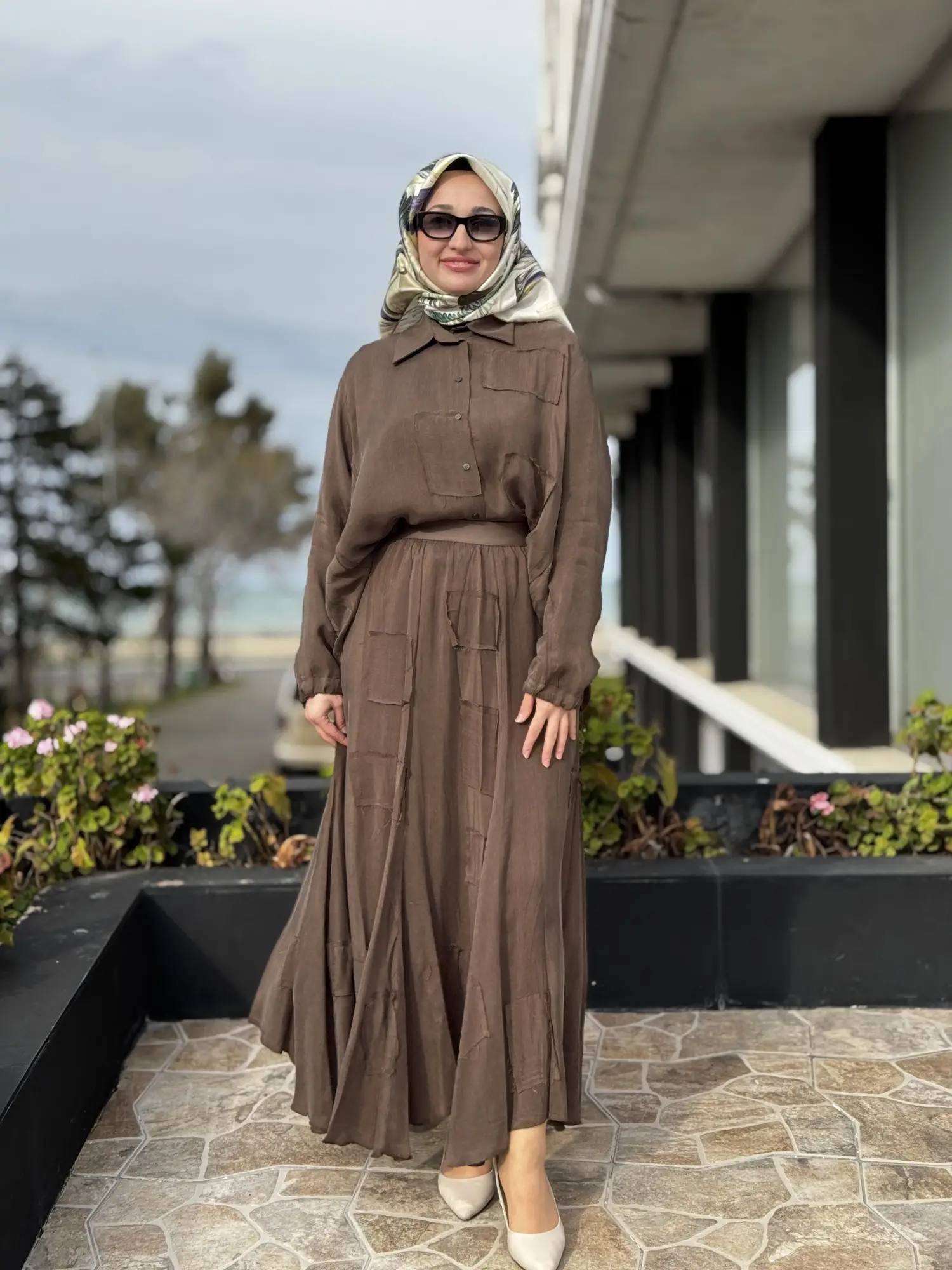 Misswhence Parça Kumaş Kombinli Cupra İpek Gömlek Etek Takım 39304