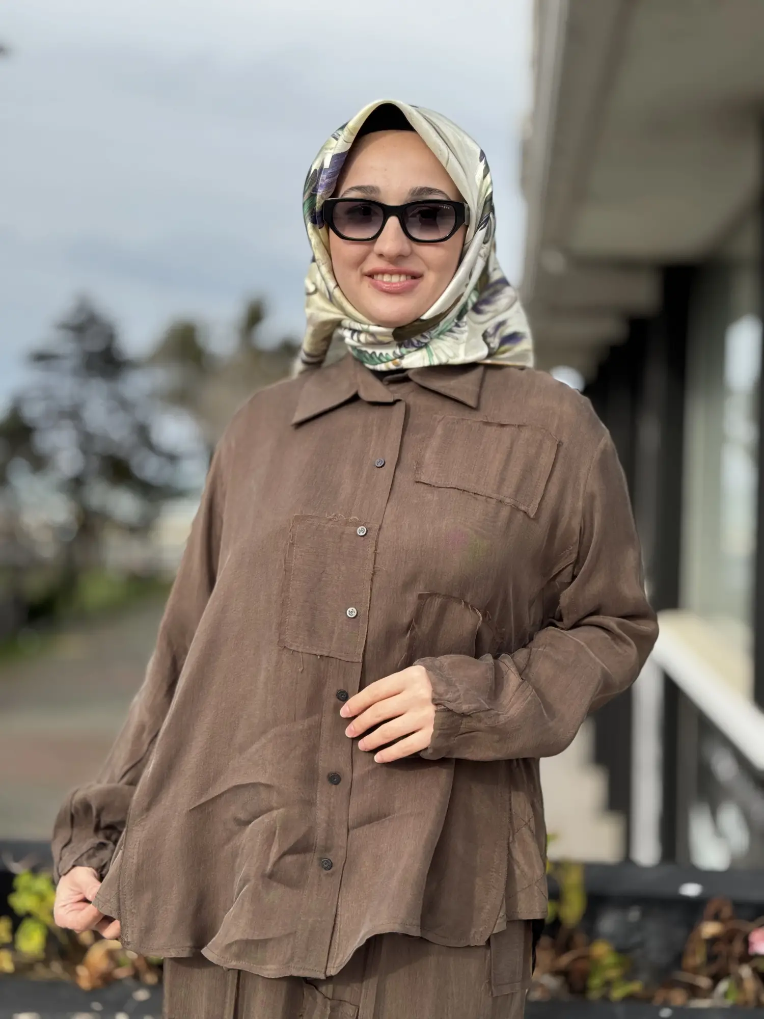 Misswhence Parça Kumaş Kombinli Cupra İpek Gömlek Etek Takım 39304