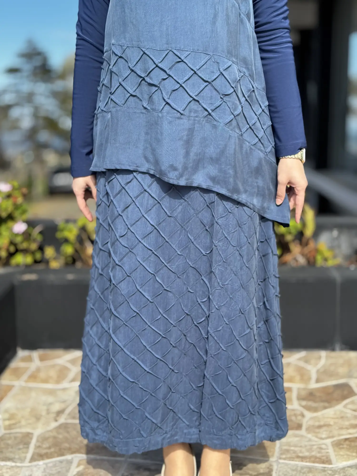 Misswhence Üç Boyutlu Dikiş Detaylı Cupra İpek Etek Bluz Takım 39002