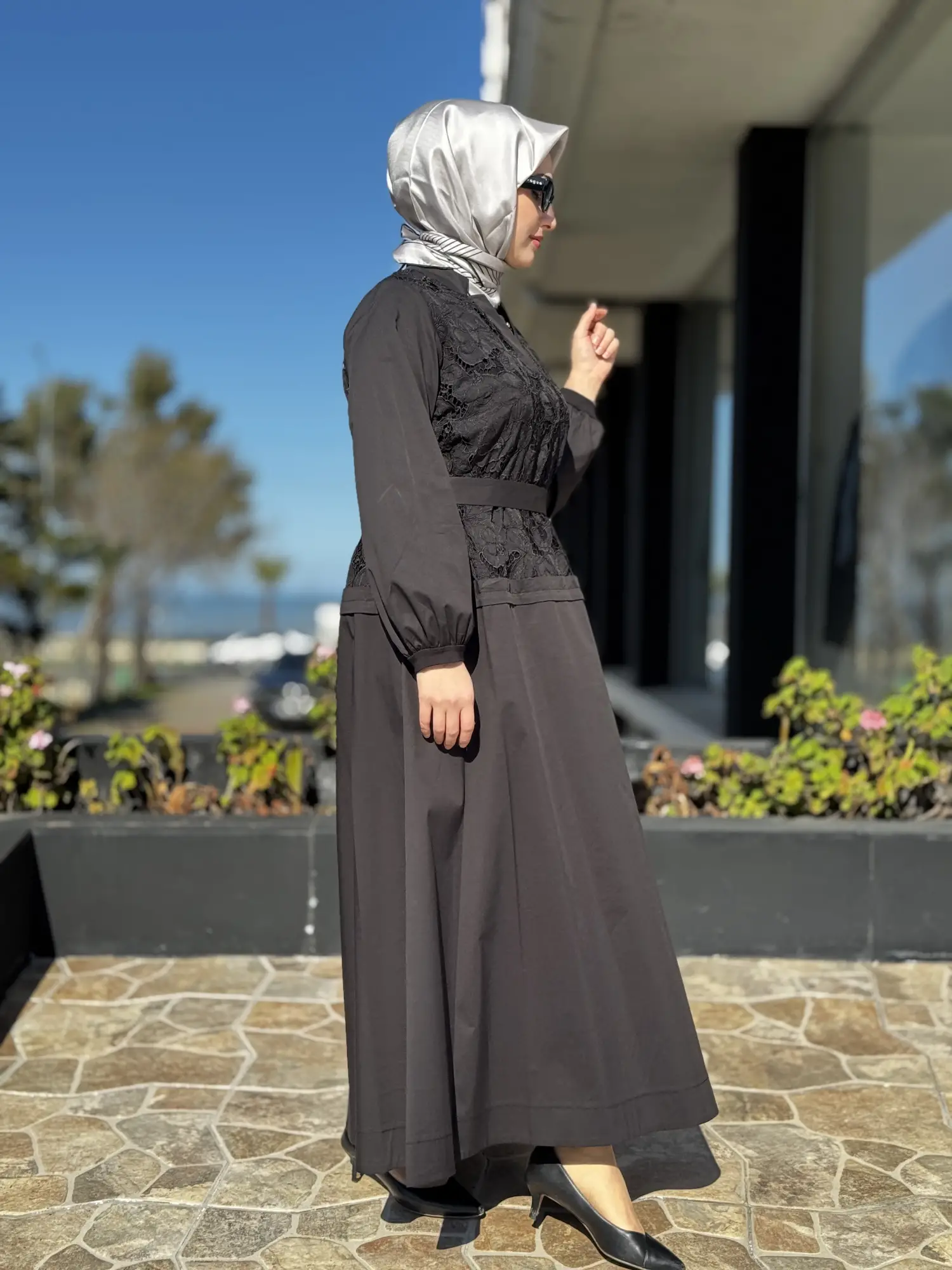 Misswhence Güpür Detaylı V Yaka Elbise 39803