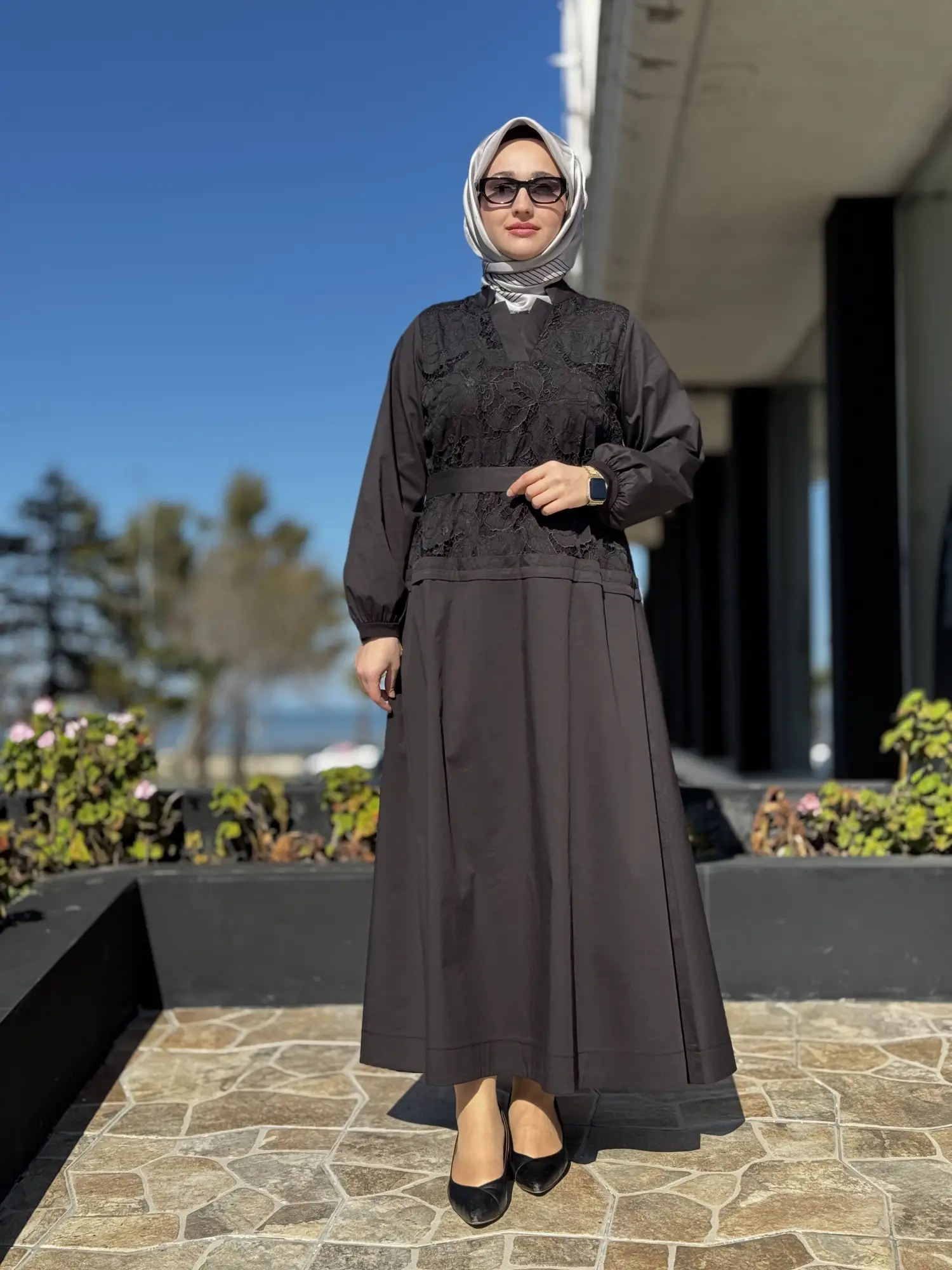 Misswhence Güpür Detaylı V Yaka Elbise 39803