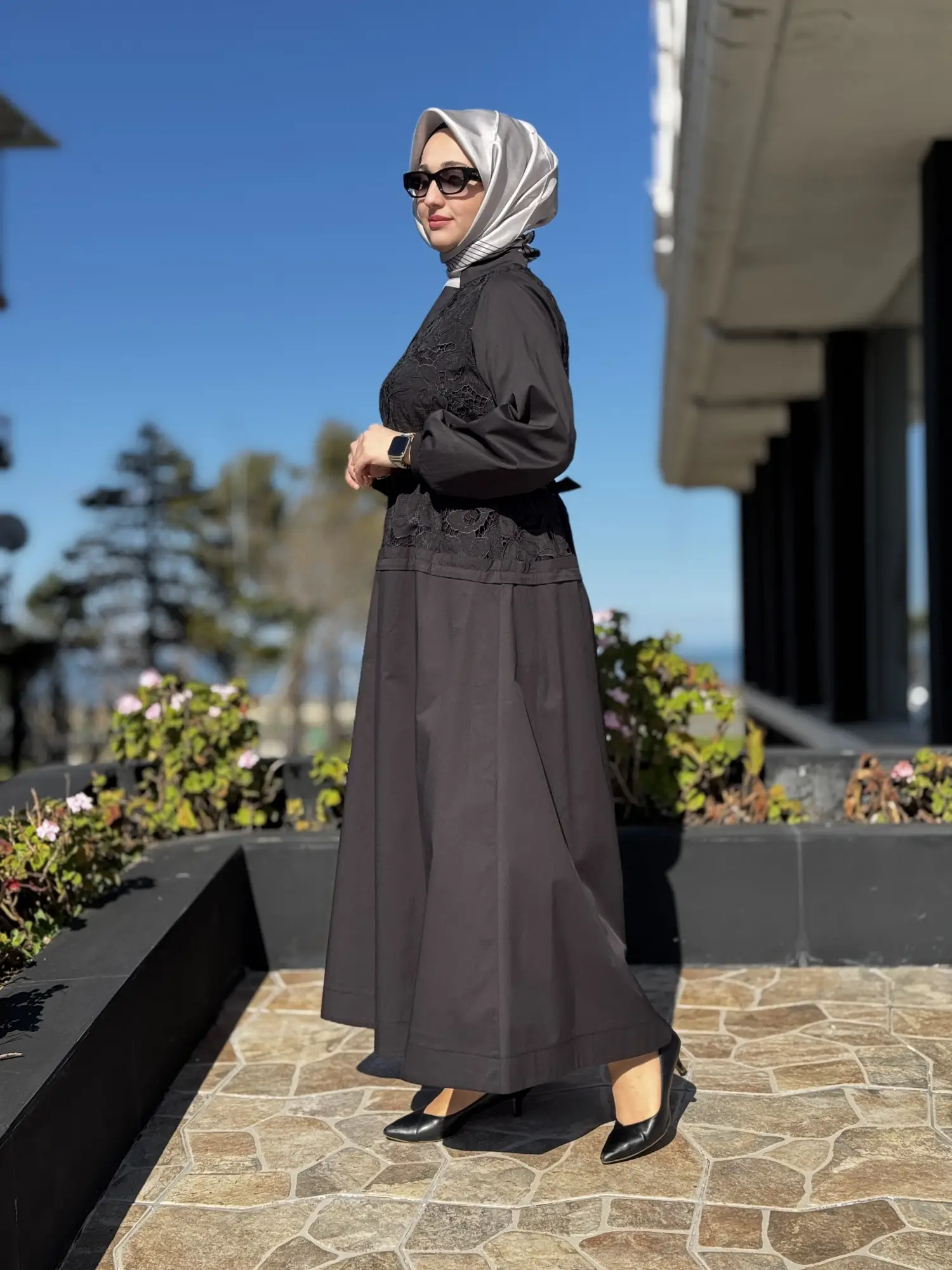 Misswhence Güpür Detaylı V Yaka Elbise 39803