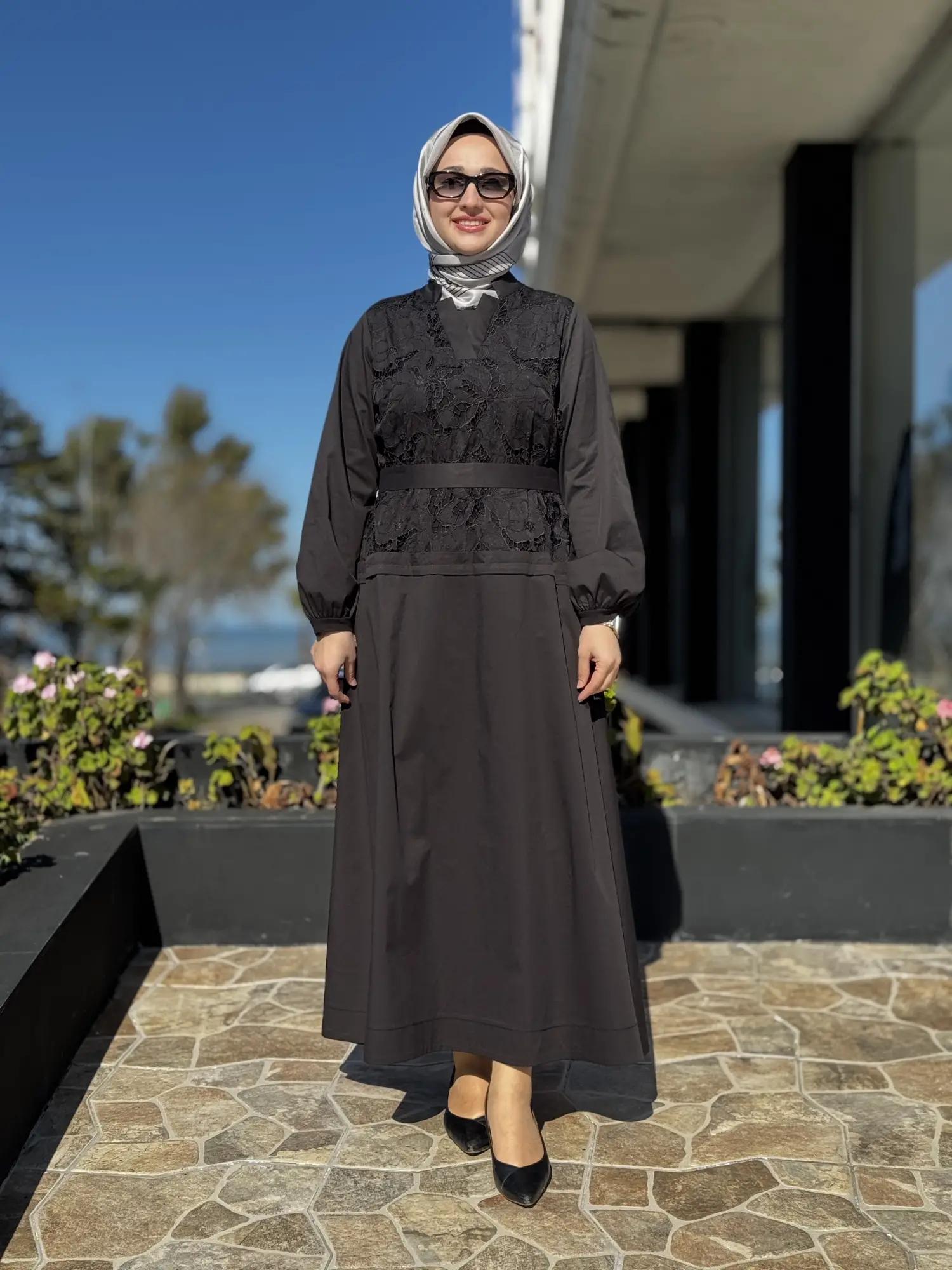 Misswhence Güpür Detaylı V Yaka Elbise 39803