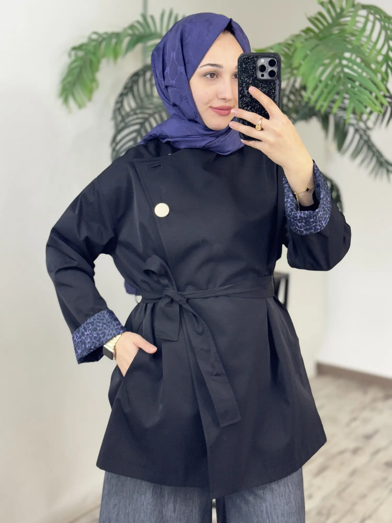 Ghisa Manşet Detaylı Siyah Ceket Trench G2699