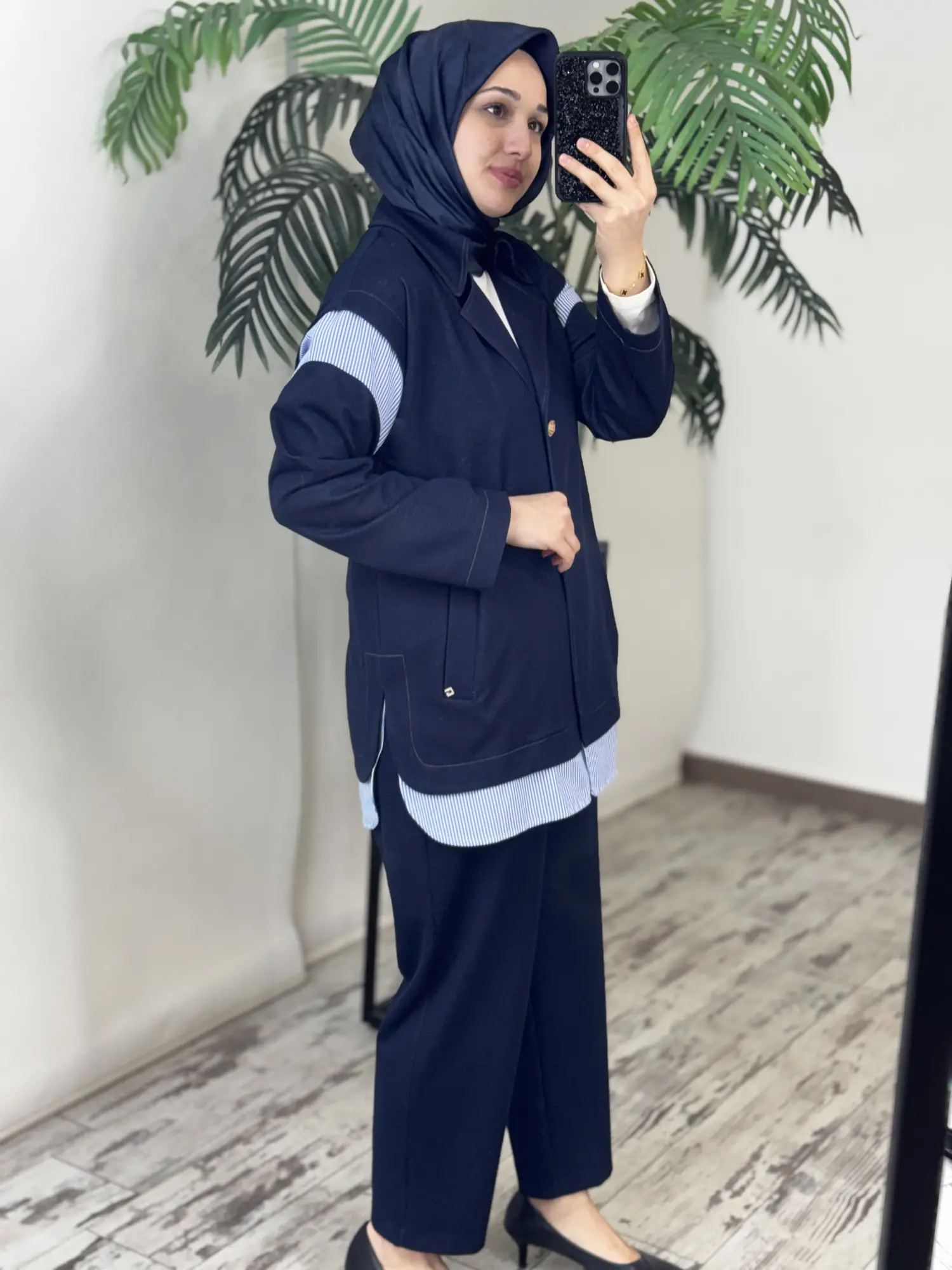 Ghisa Kot Görünümlü Çizgli Kombinli Kap Pantolon Takım G9136