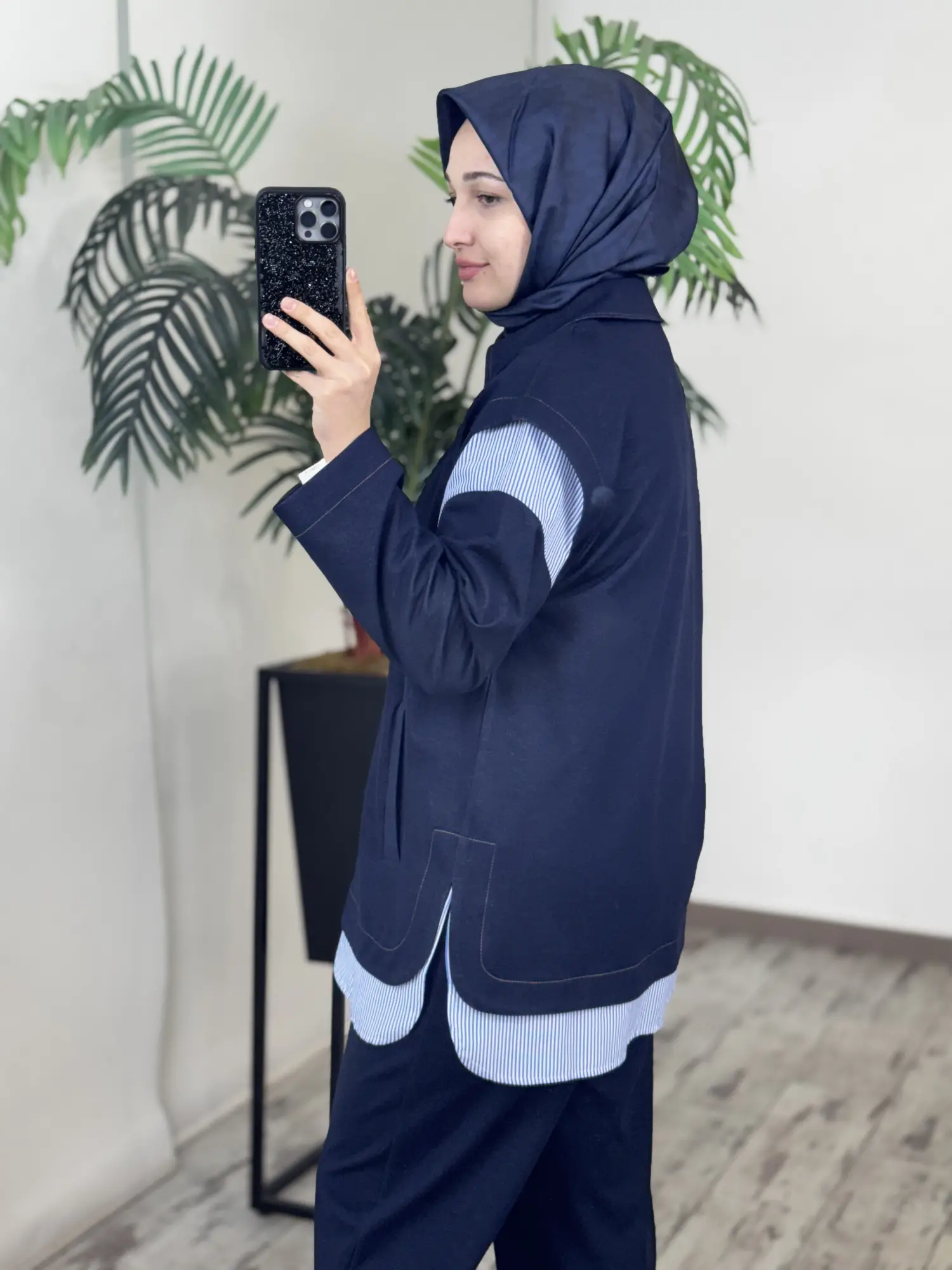 Ghisa Kot Görünümlü Çizgli Kombinli Kap Pantolon Takım G9136