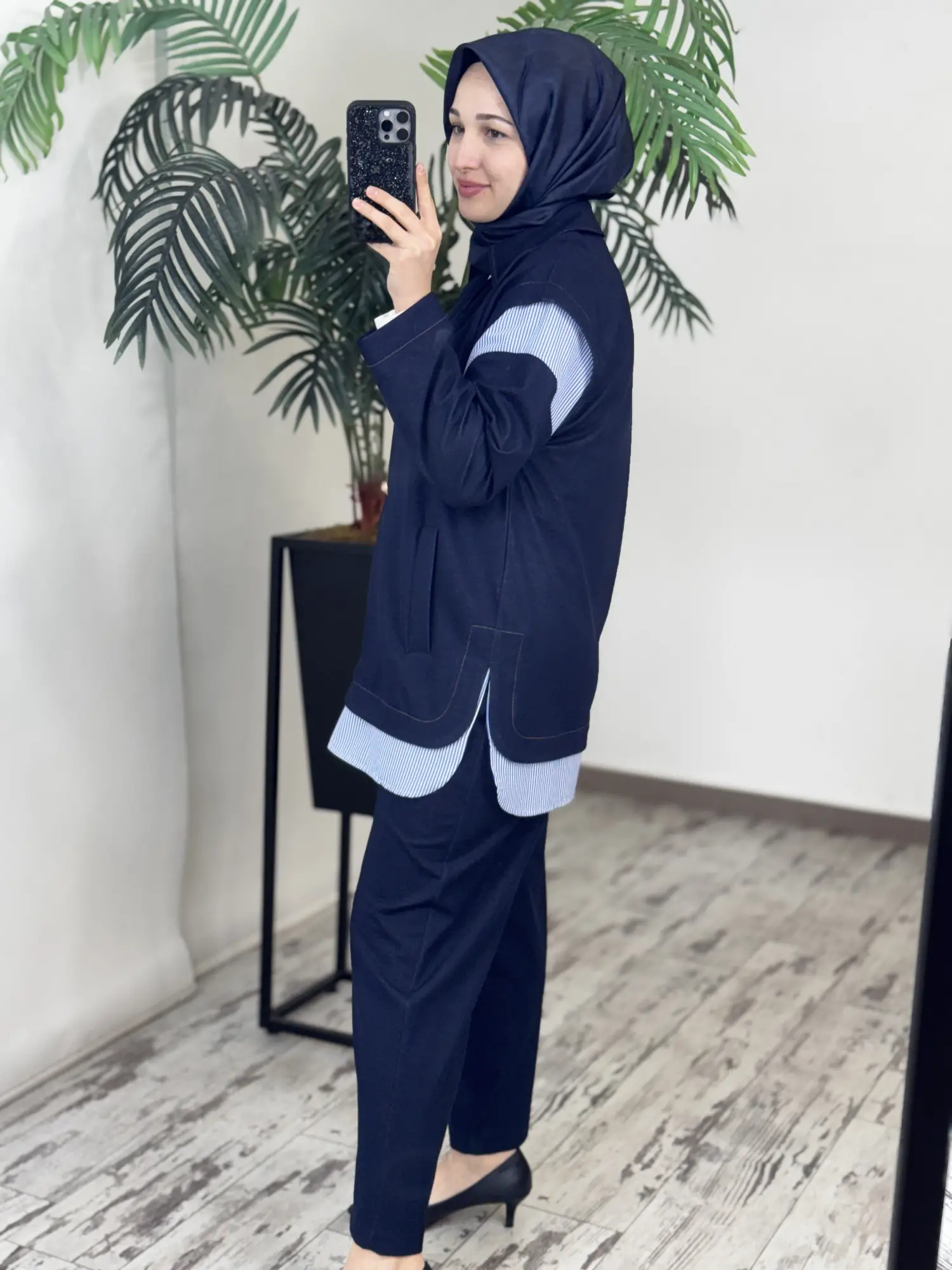 Ghisa Kot Görünümlü Çizgli Kombinli Kap Pantolon Takım G9136