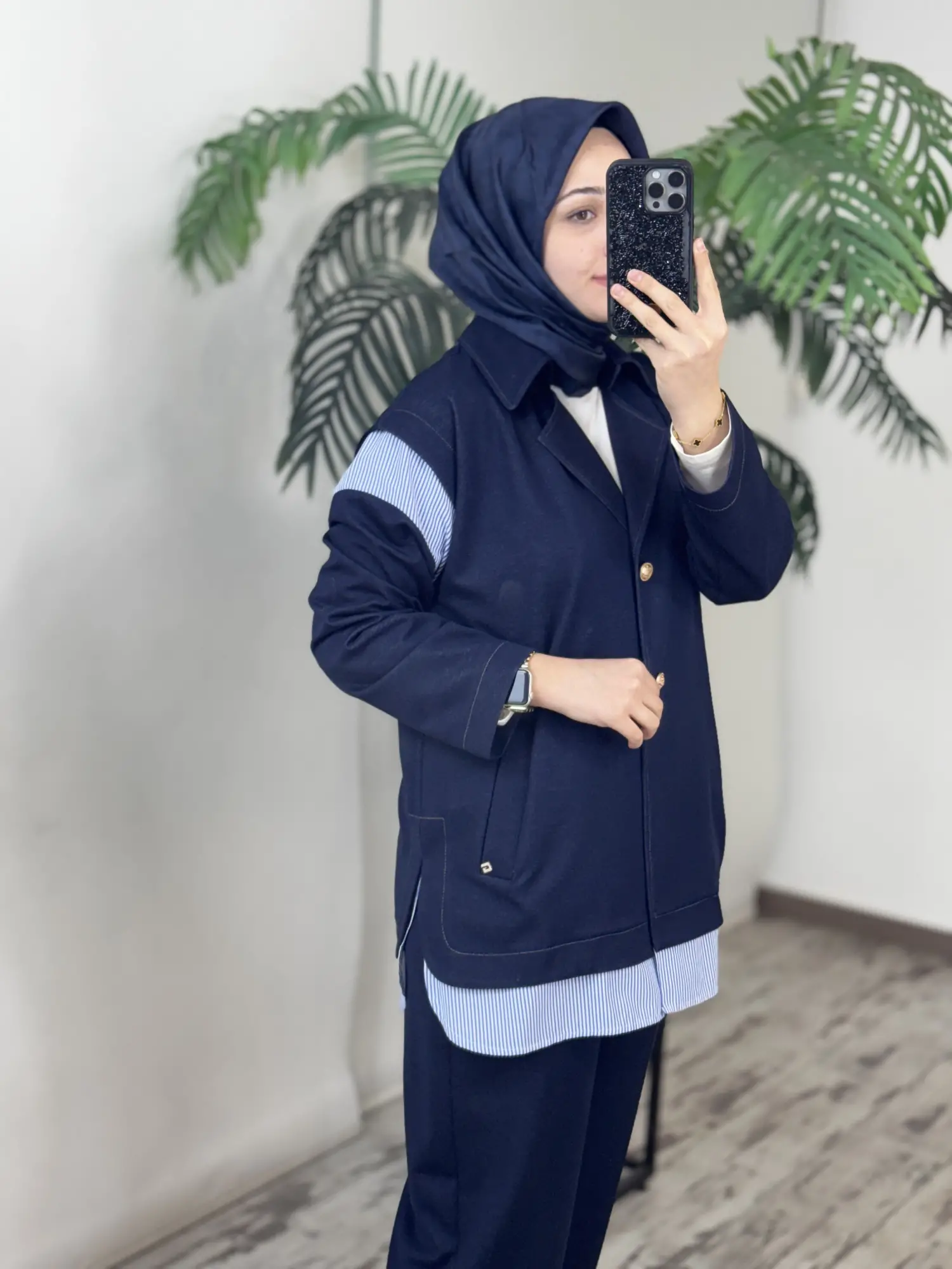 Ghisa Kot Görünümlü Çizgli Kombinli Kap Pantolon Takım G9136