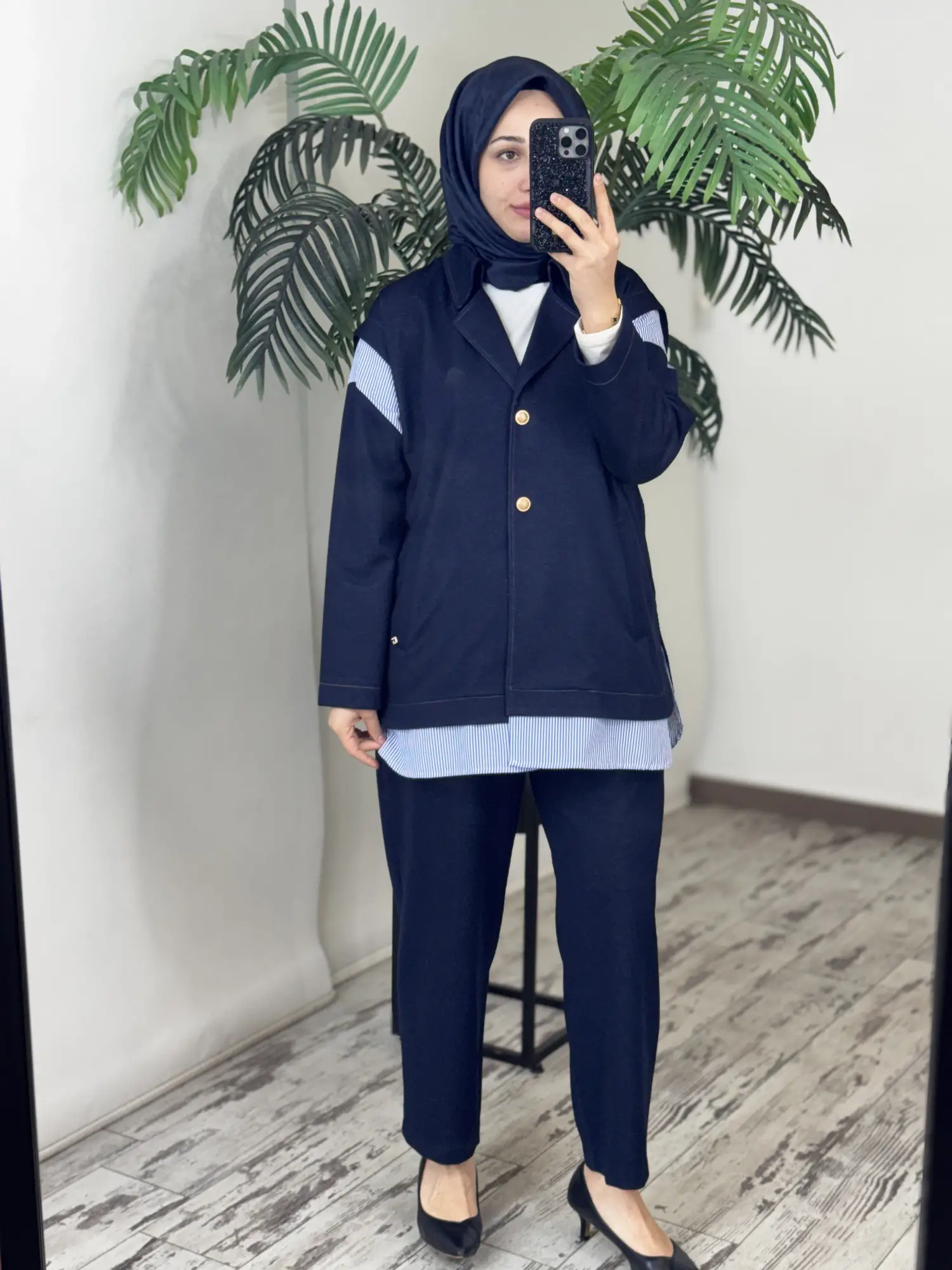 Ghisa Kot Görünümlü Çizgli Kombinli Kap Pantolon Takım G9136