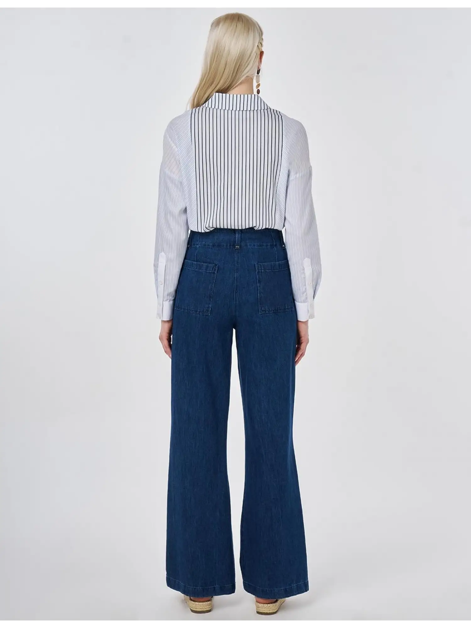 Kayra Nervür Detaylı Bol Paça Kot Pantolon KA79003