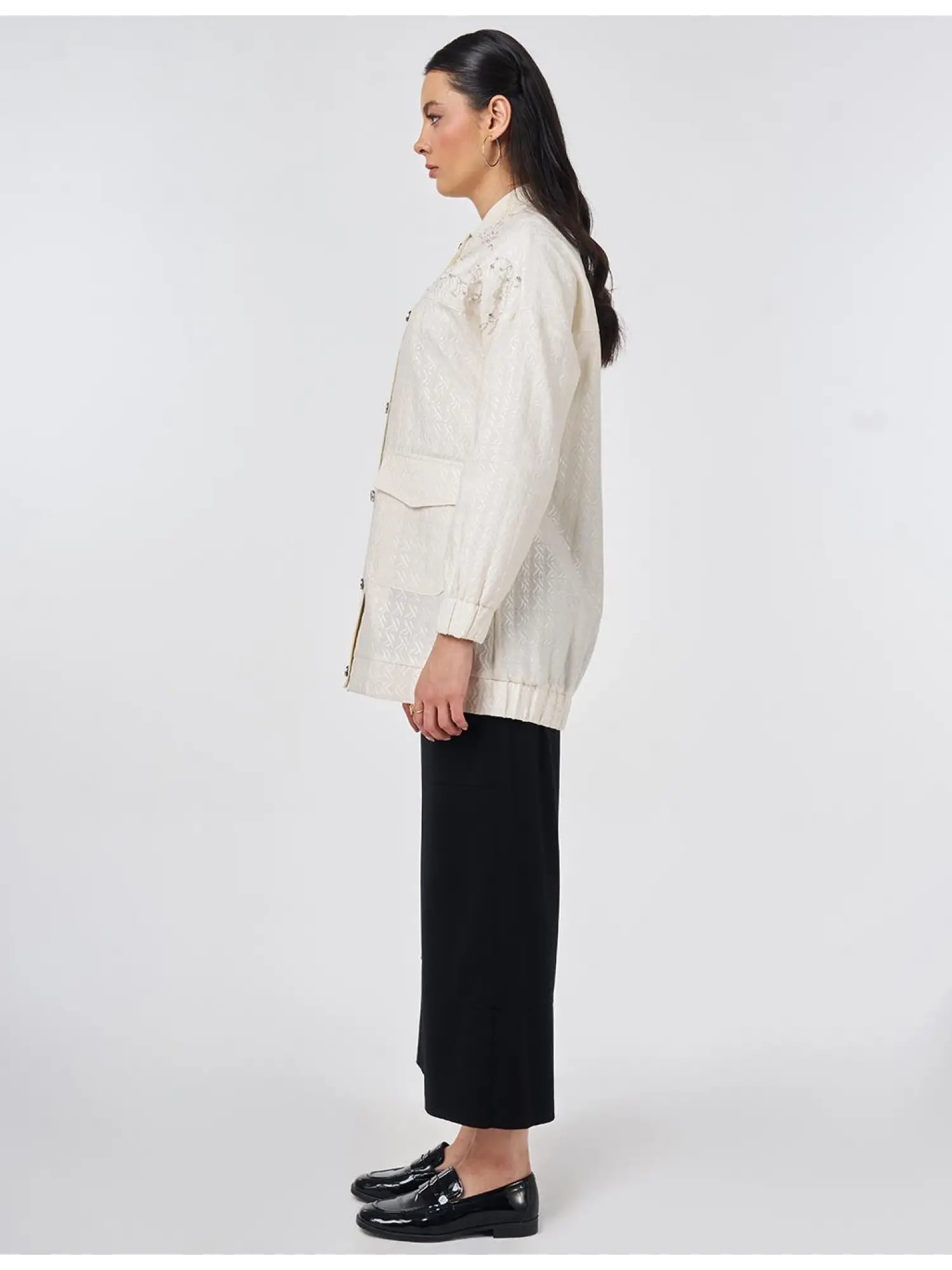 Kayra Taş Detaylı Jakarlı Düğmeli Şık Ceket KA13012