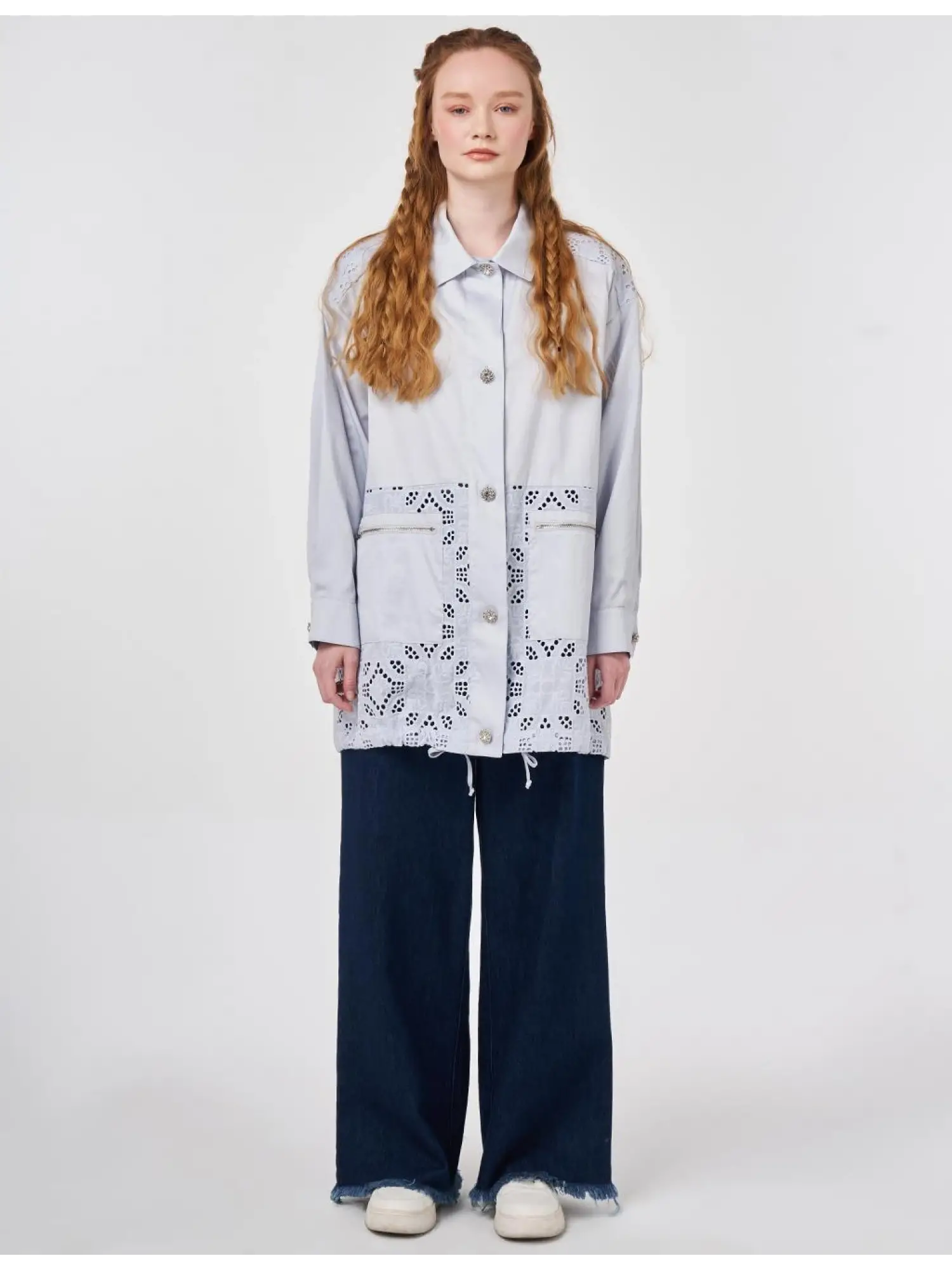 Kayra Dantel Detaylı Gömlek Yaka Düğmeli Ceket KA13043