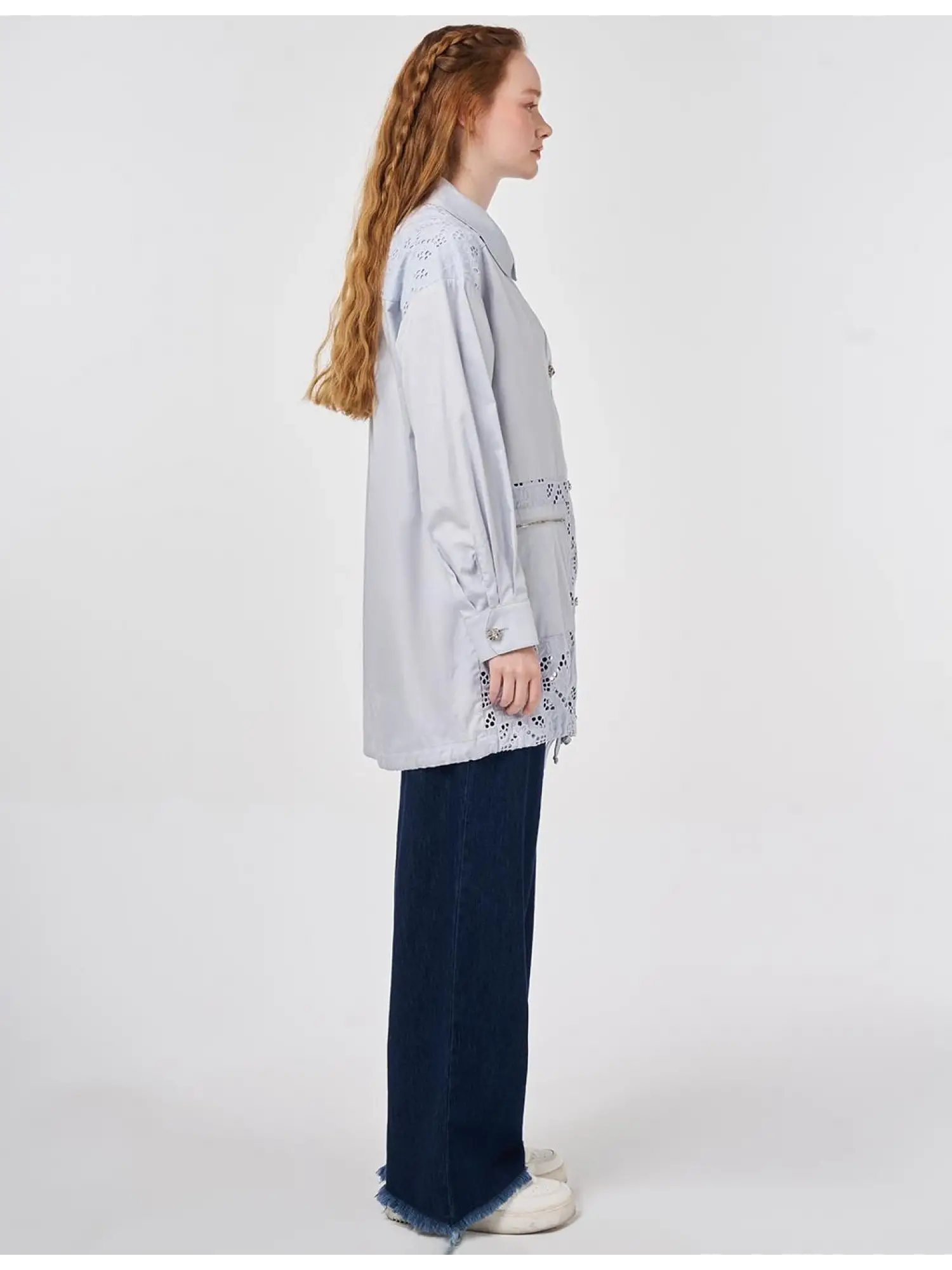 Kayra Dantel Detaylı Gömlek Yaka Düğmeli Ceket KA13043