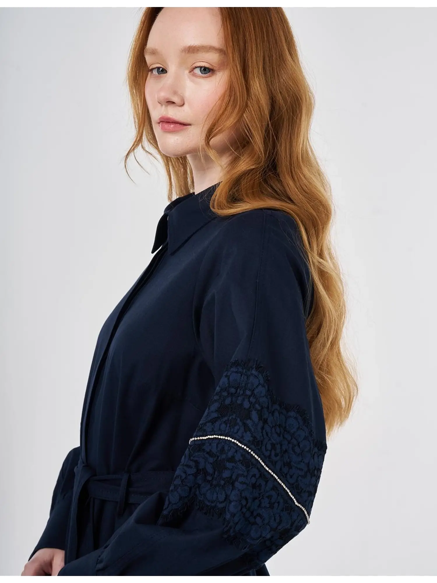 Kayra Kolları Güpür Detaylı Düğmeli Gömlek Elbise KA83002