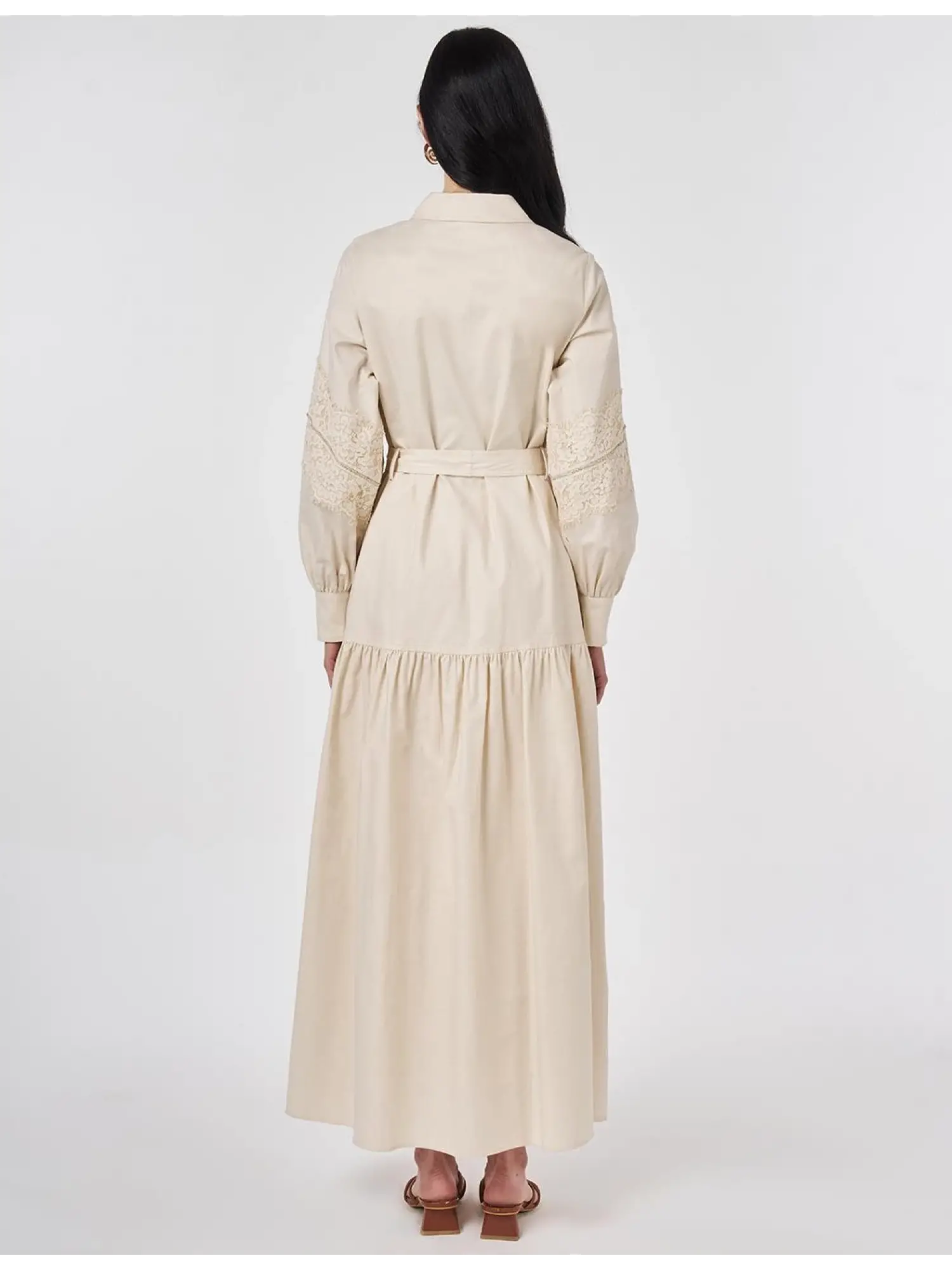 Kayra Kolları Güpür Detaylı Düğmeli Gömlek Elbise KA83002