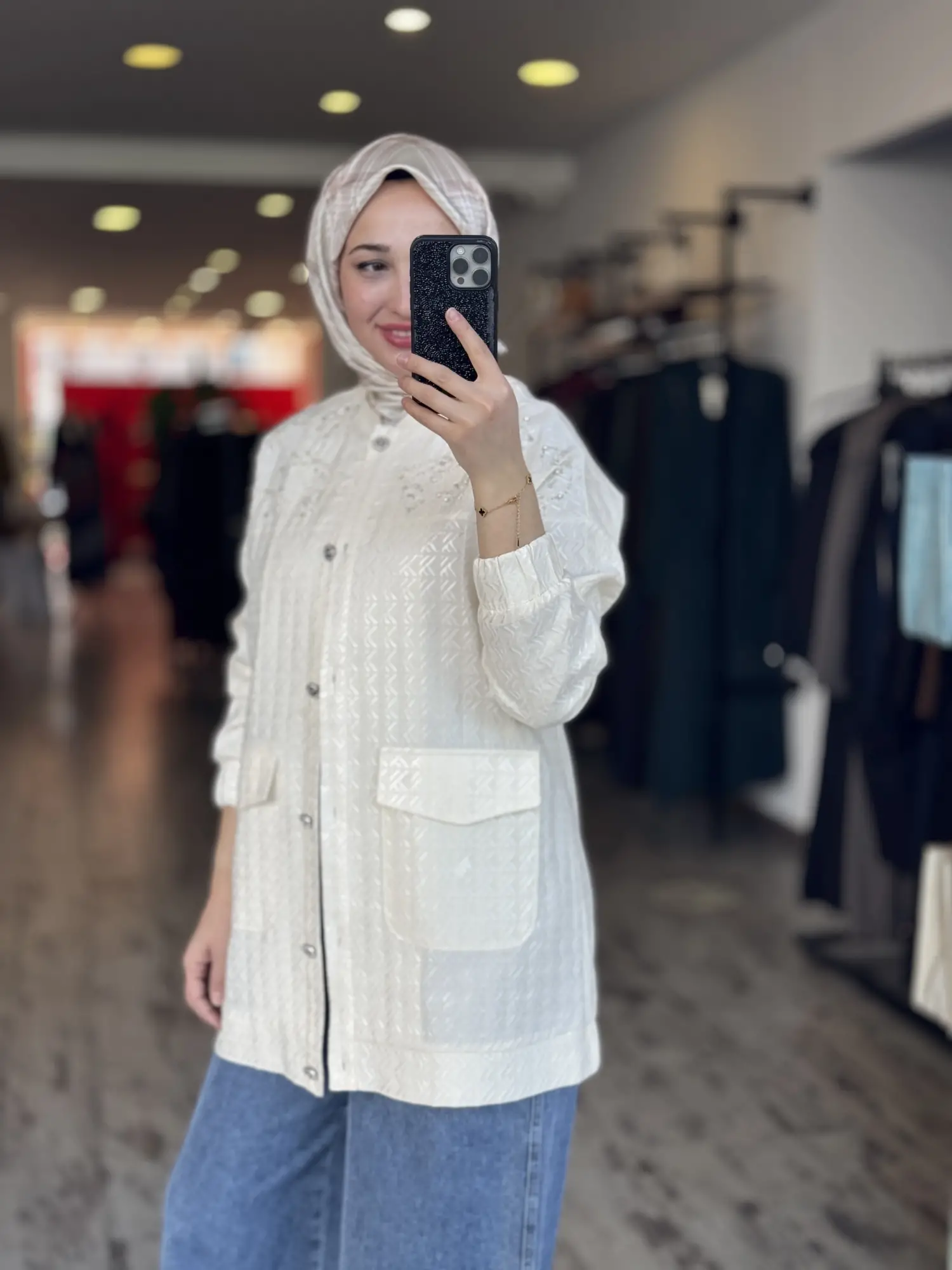 Kayra Taş Detaylı Jakarlı Düğmeli Şık Ceket KA13012