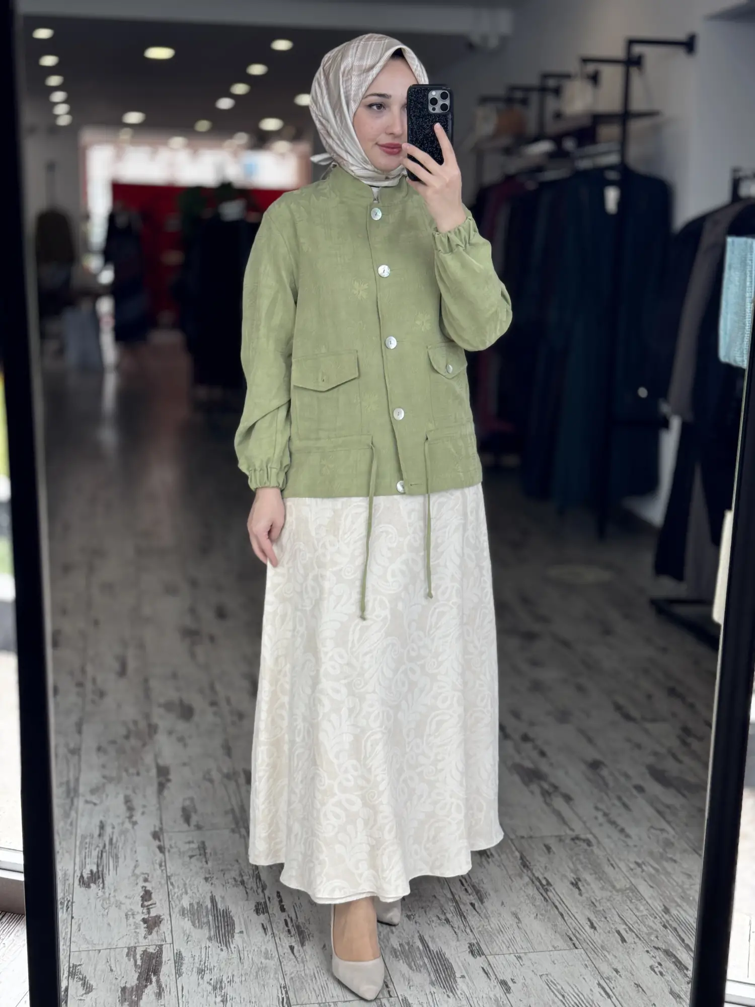 Kayra Kendinden Desenli Çan Etek KA12089