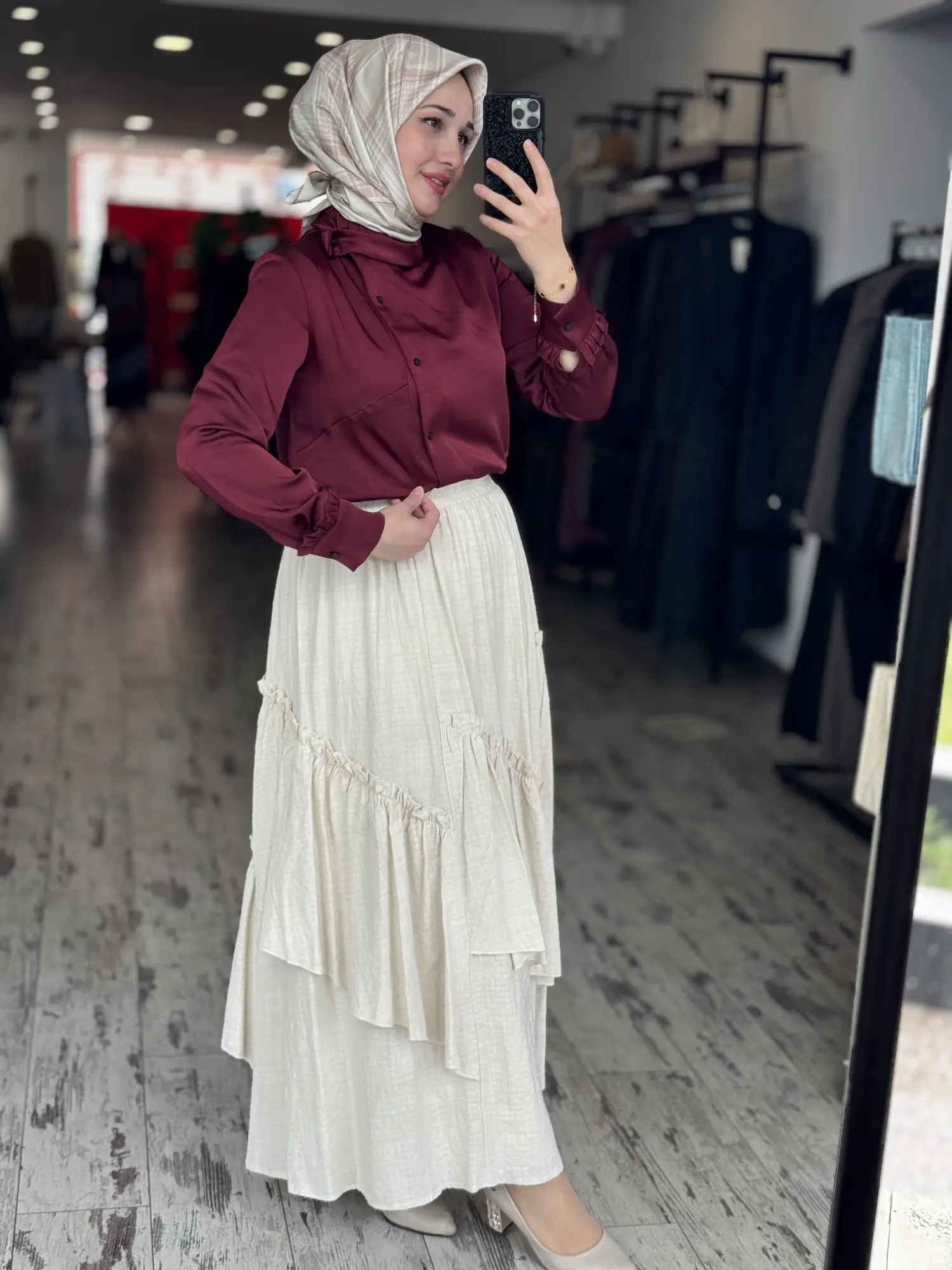 Kayra Parça Detaylı Beli Lastikli Keten Etek KA12091