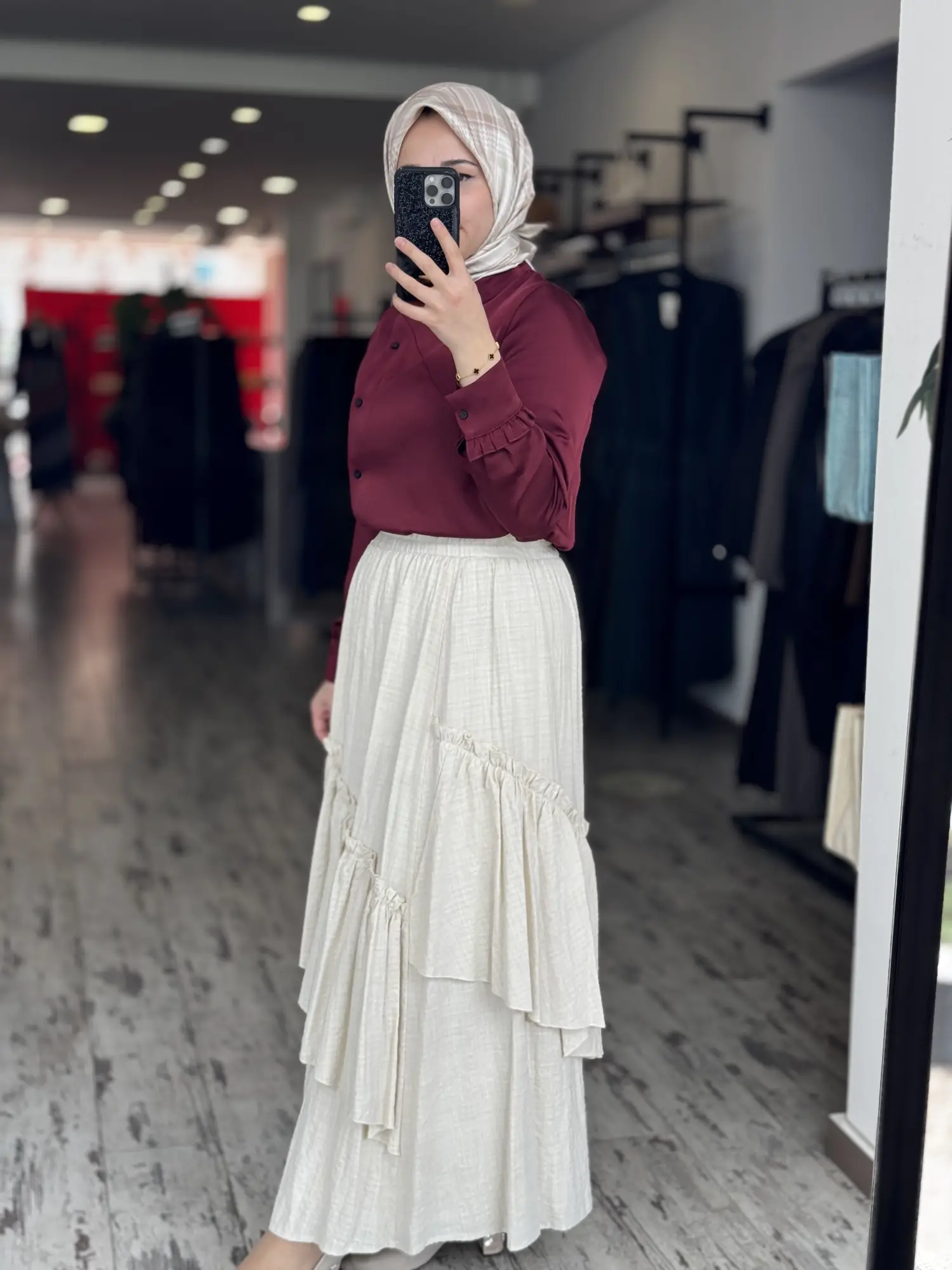 Kayra Parça Detaylı Beli Lastikli Keten Etek KA12091