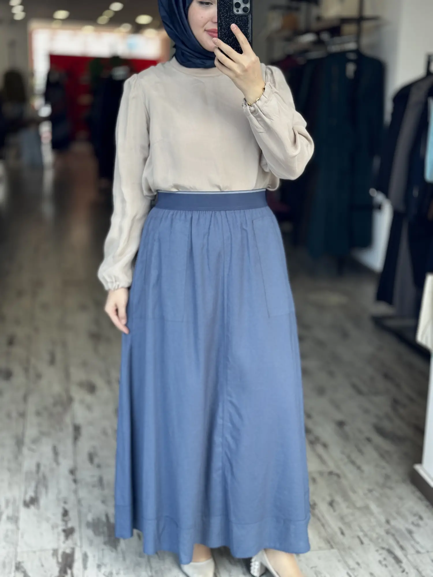 Kayra Beli Lastikli Cep Detaylı Vual Keten Etek KA72026