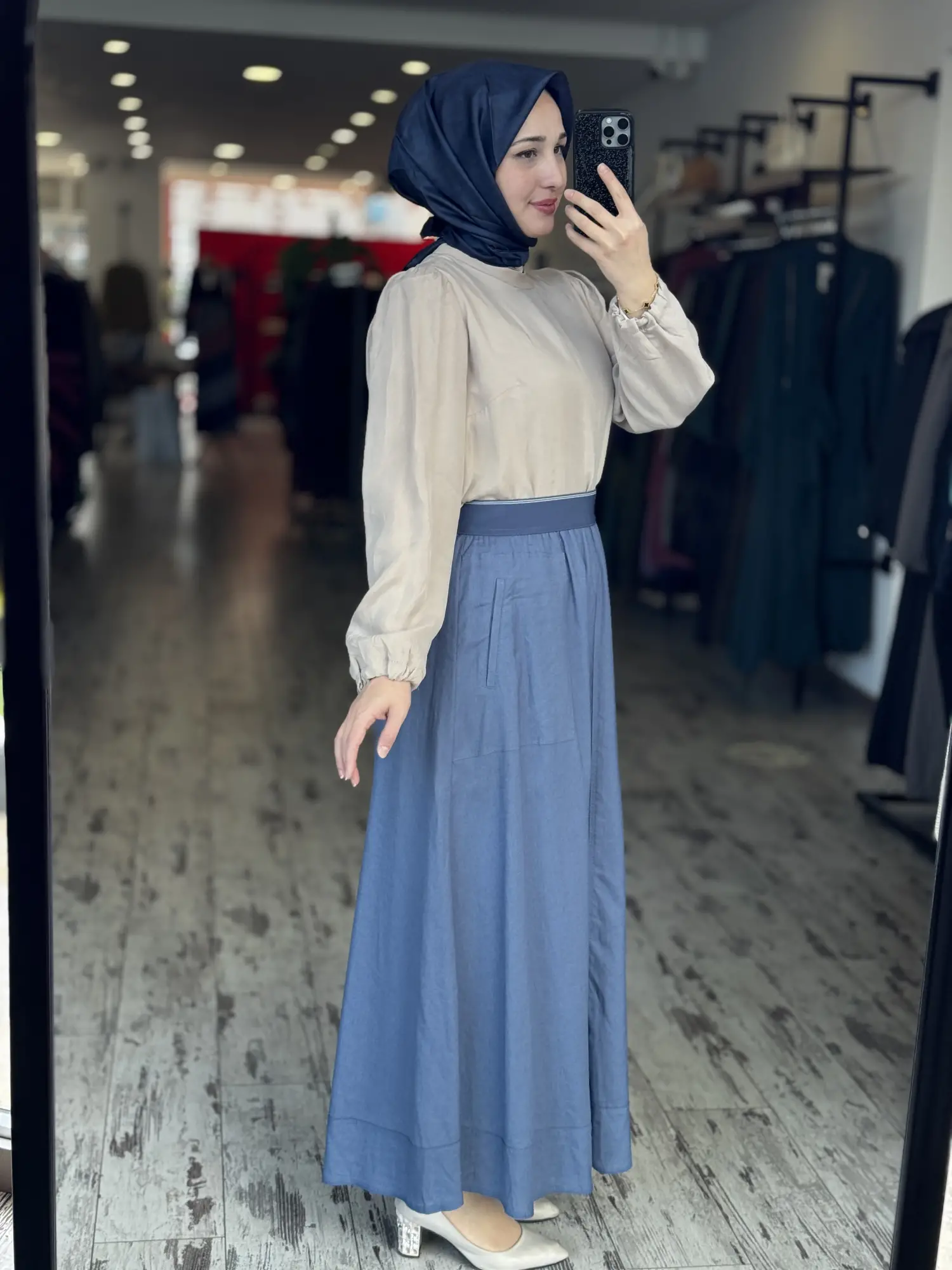 Kayra Beli Lastikli Cep Detaylı Vual Keten Etek KA72026