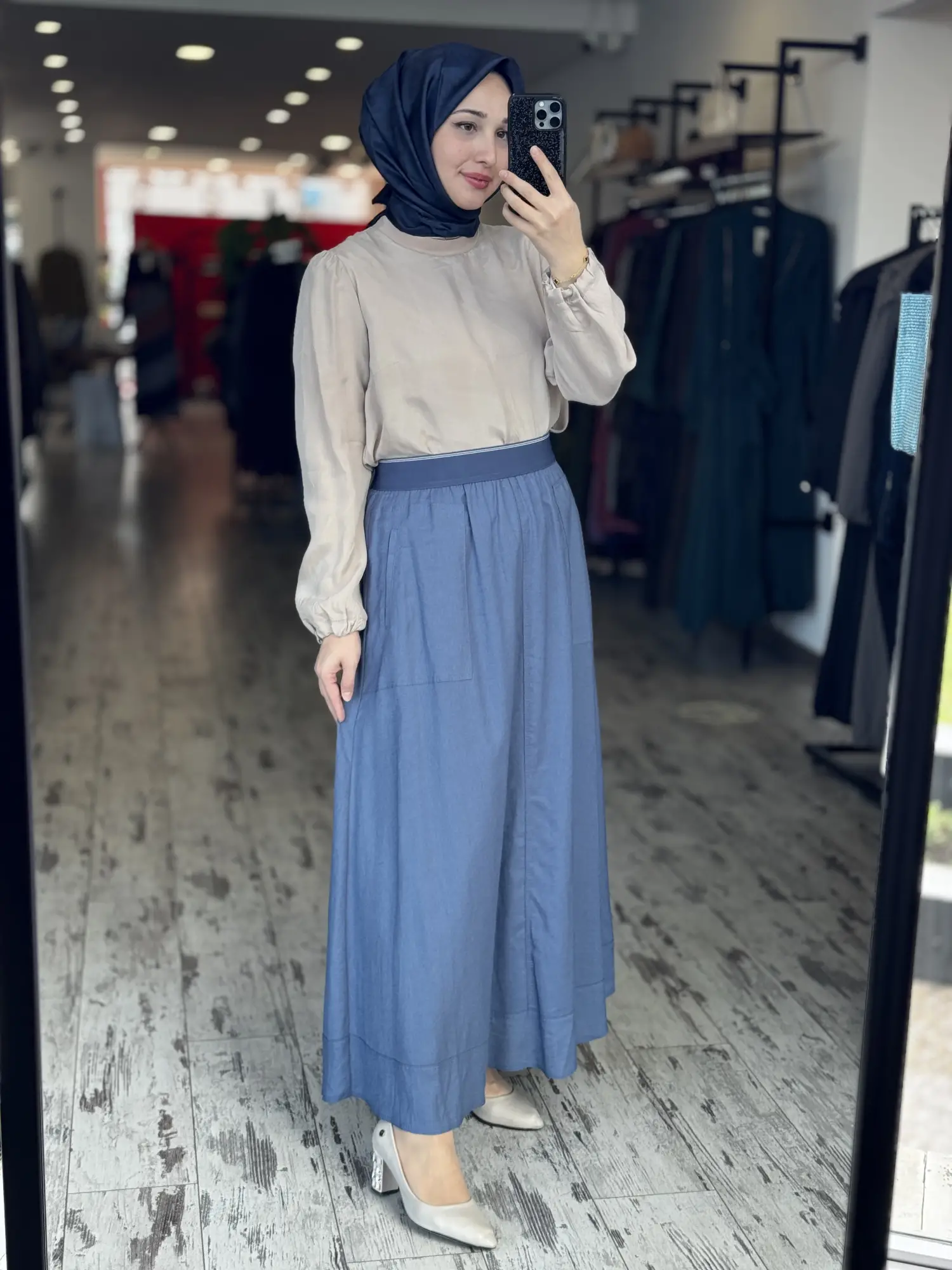 Kayra Beli Lastikli Cep Detaylı Vual Keten Etek KA72026