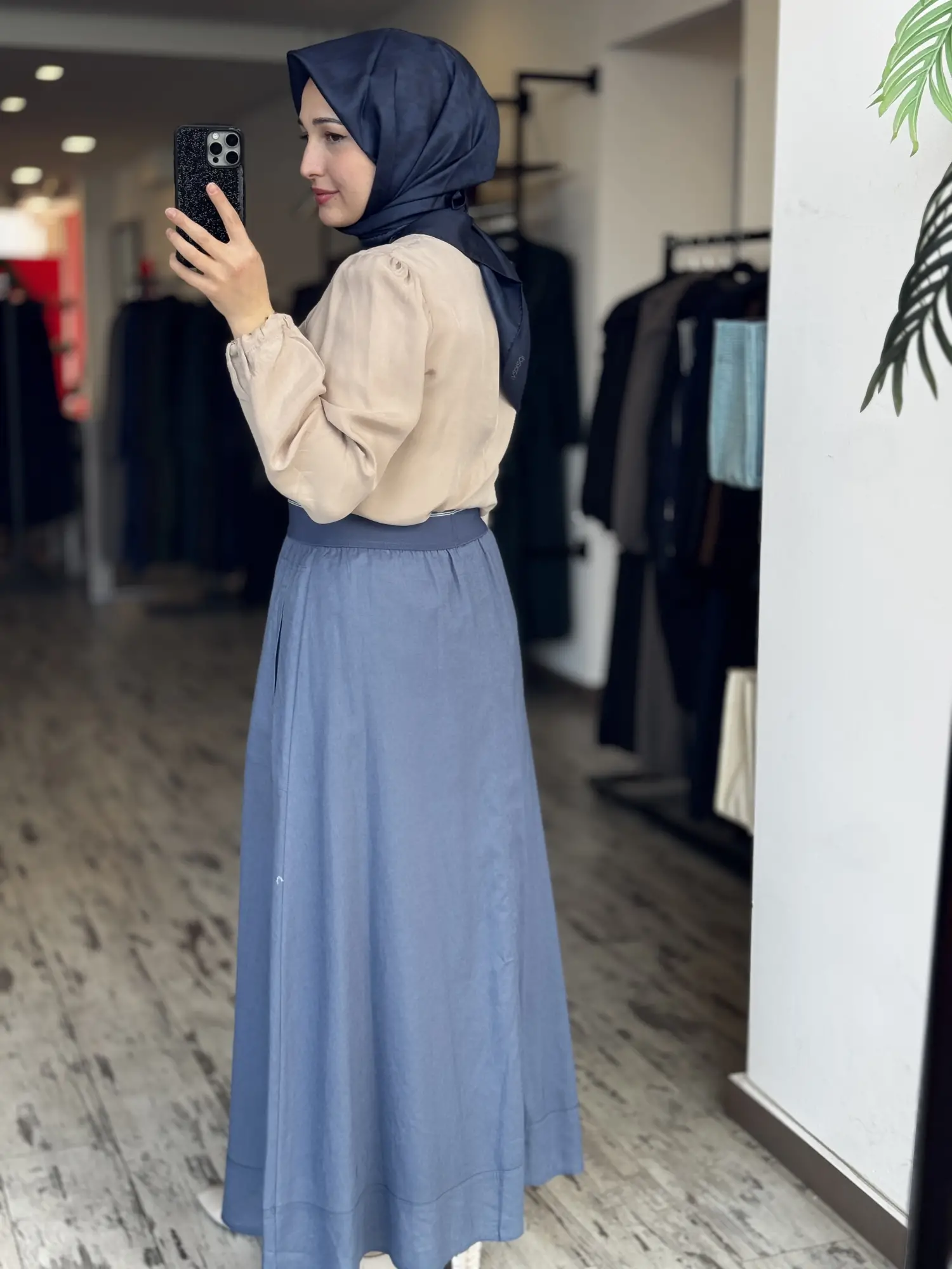 Kayra Beli Lastikli Cep Detaylı Vual Keten Etek KA72026