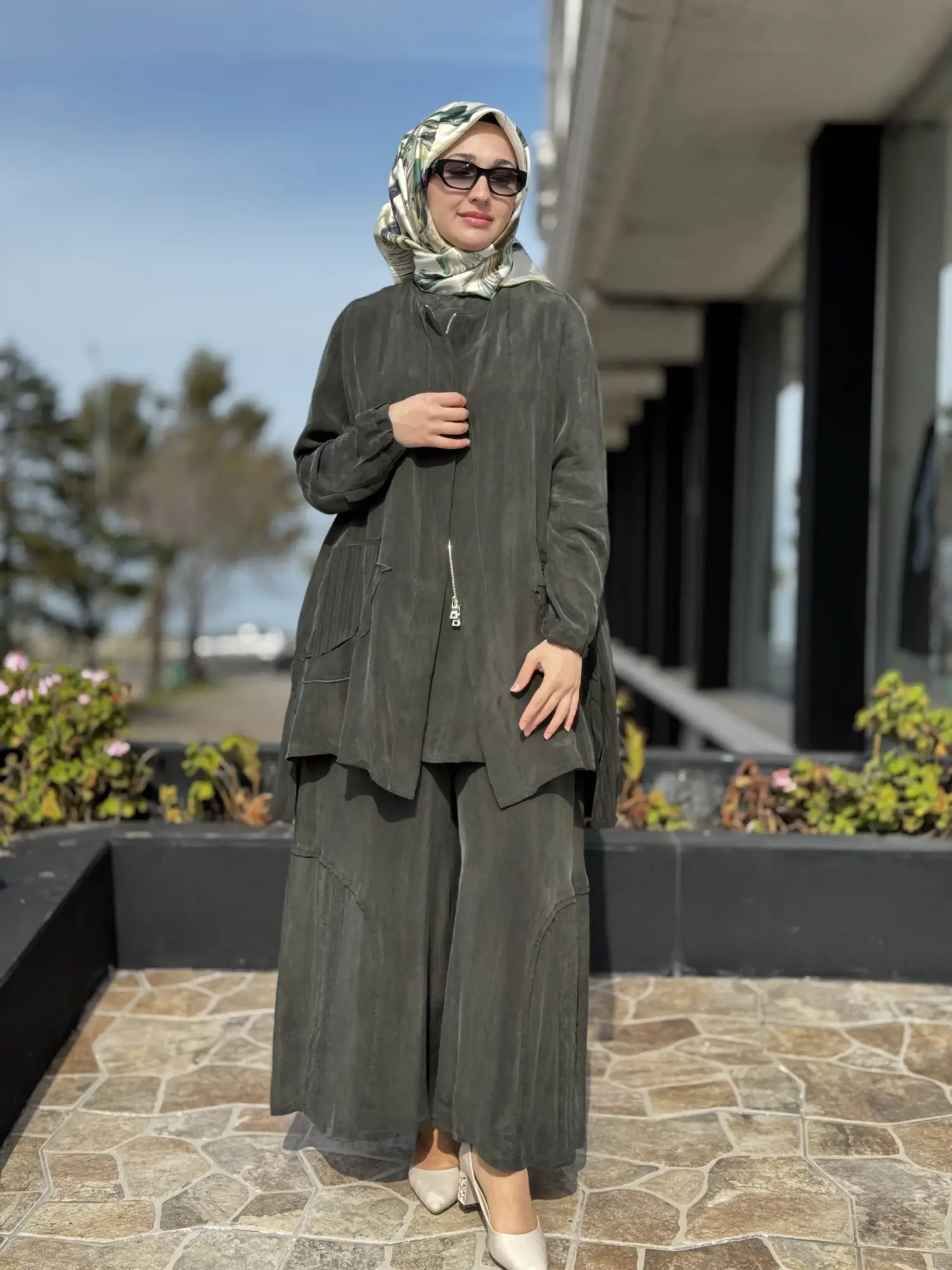 Misswhence 3 lü Cupra İpek Ceket Tunik Pantolon Takım 39208