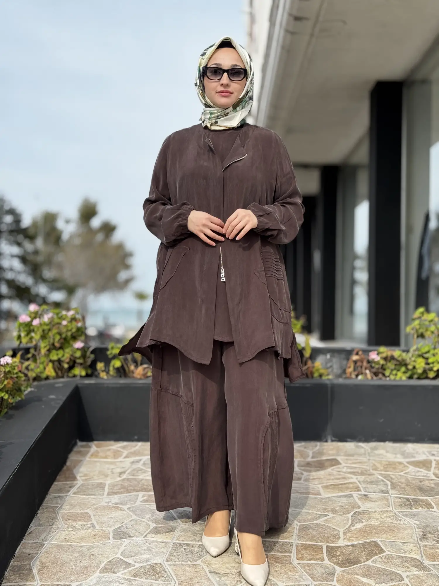 Misswhence 3 lü Cupra İpek Ceket Tunik Pantolon Takım 39208