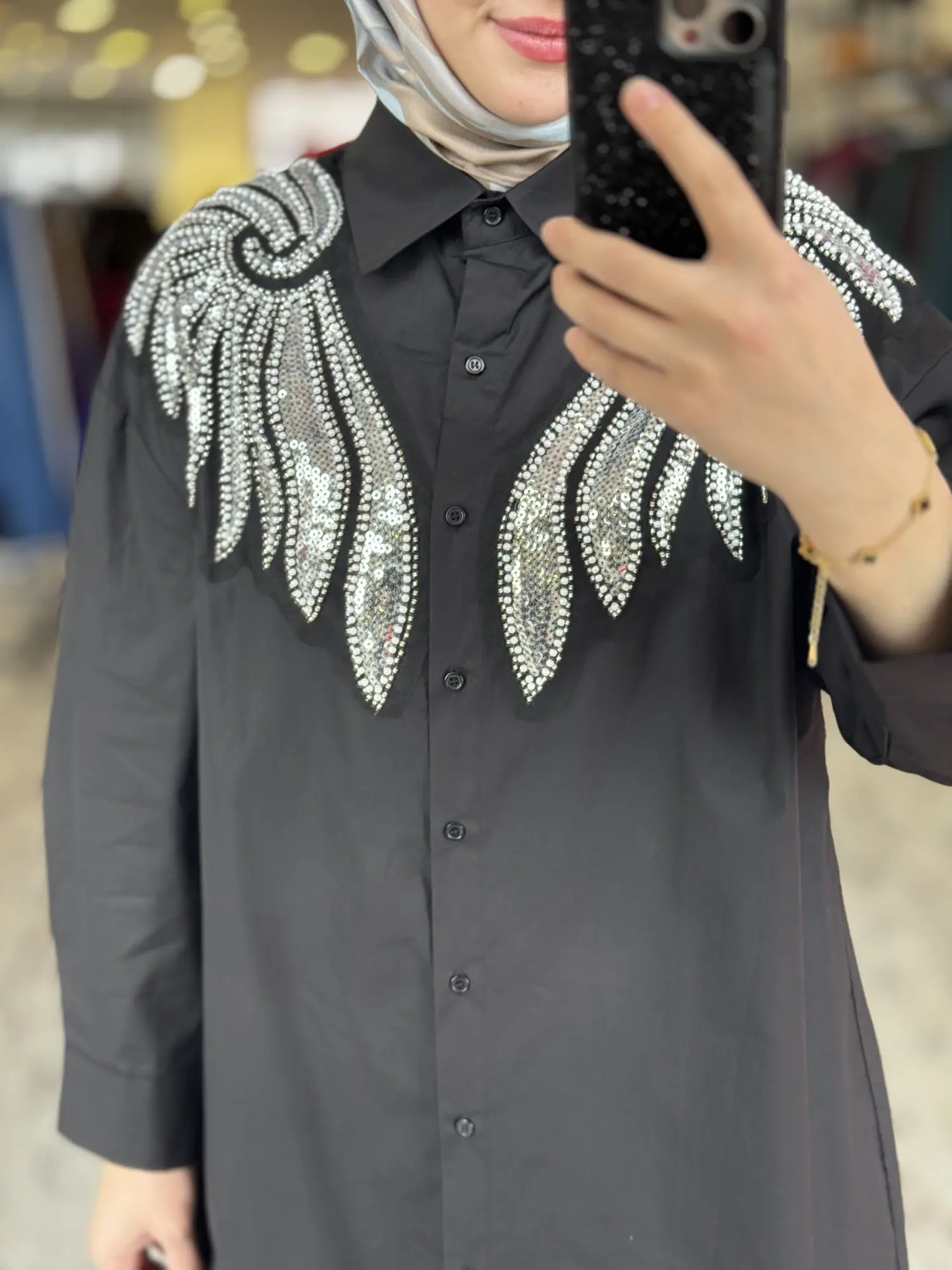 Kayra Boncuk ve Payet Detaylı Poplin Gömlek KA21046
