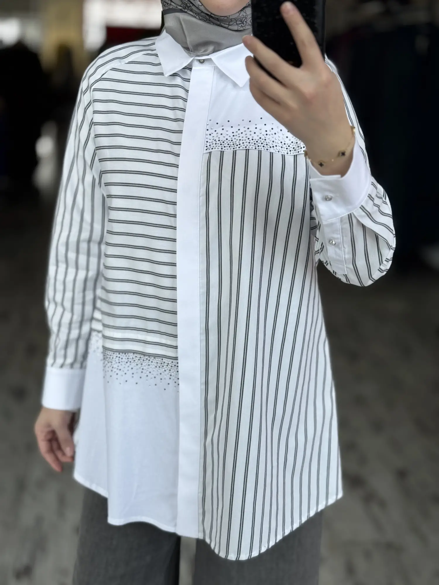 Kayra Taş Detaylı Çizgili Gömlek KA21108