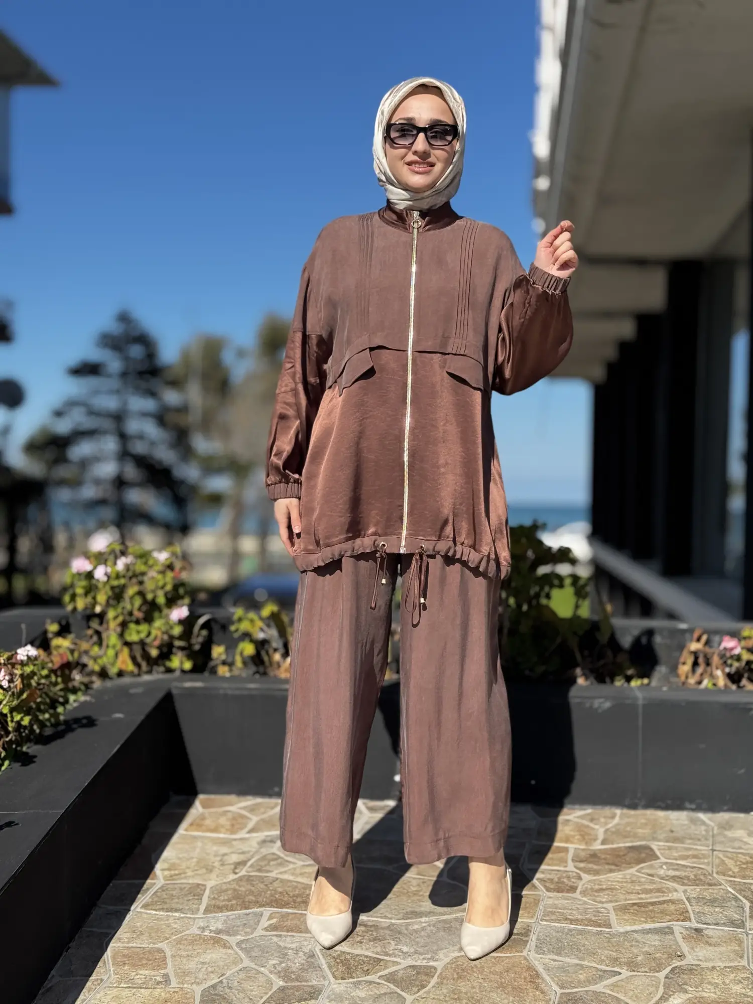 Ghisa Saten Kumaş Parçalı Nervürlü Kap Pantolon Takım G9139