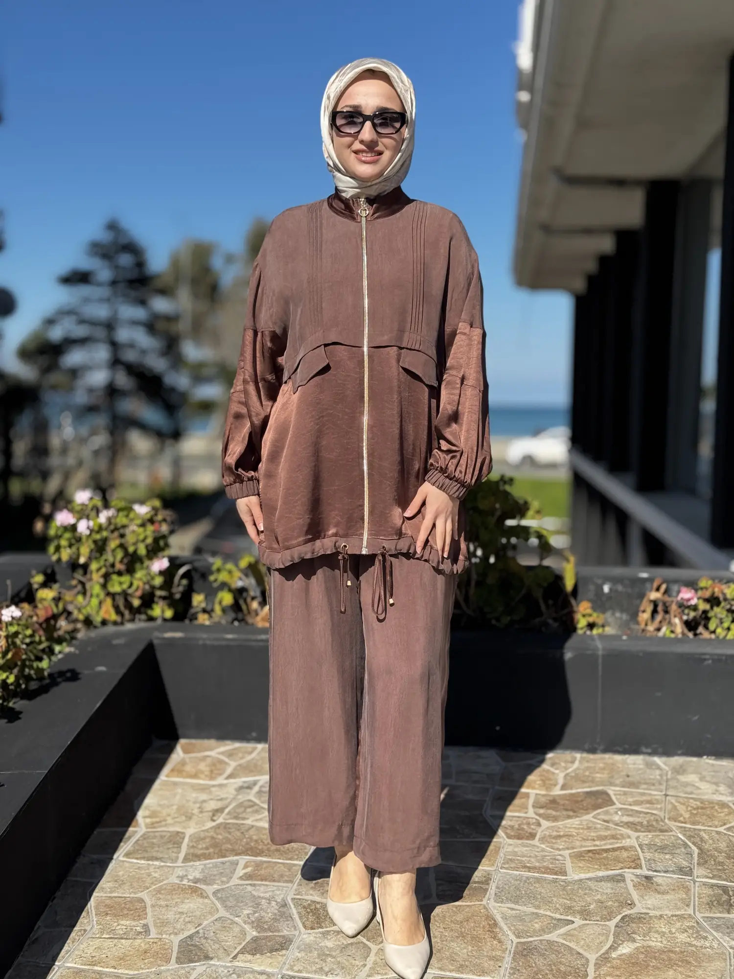 Ghisa Saten Kumaş Parçalı Nervürlü Kap Pantolon Takım G9139