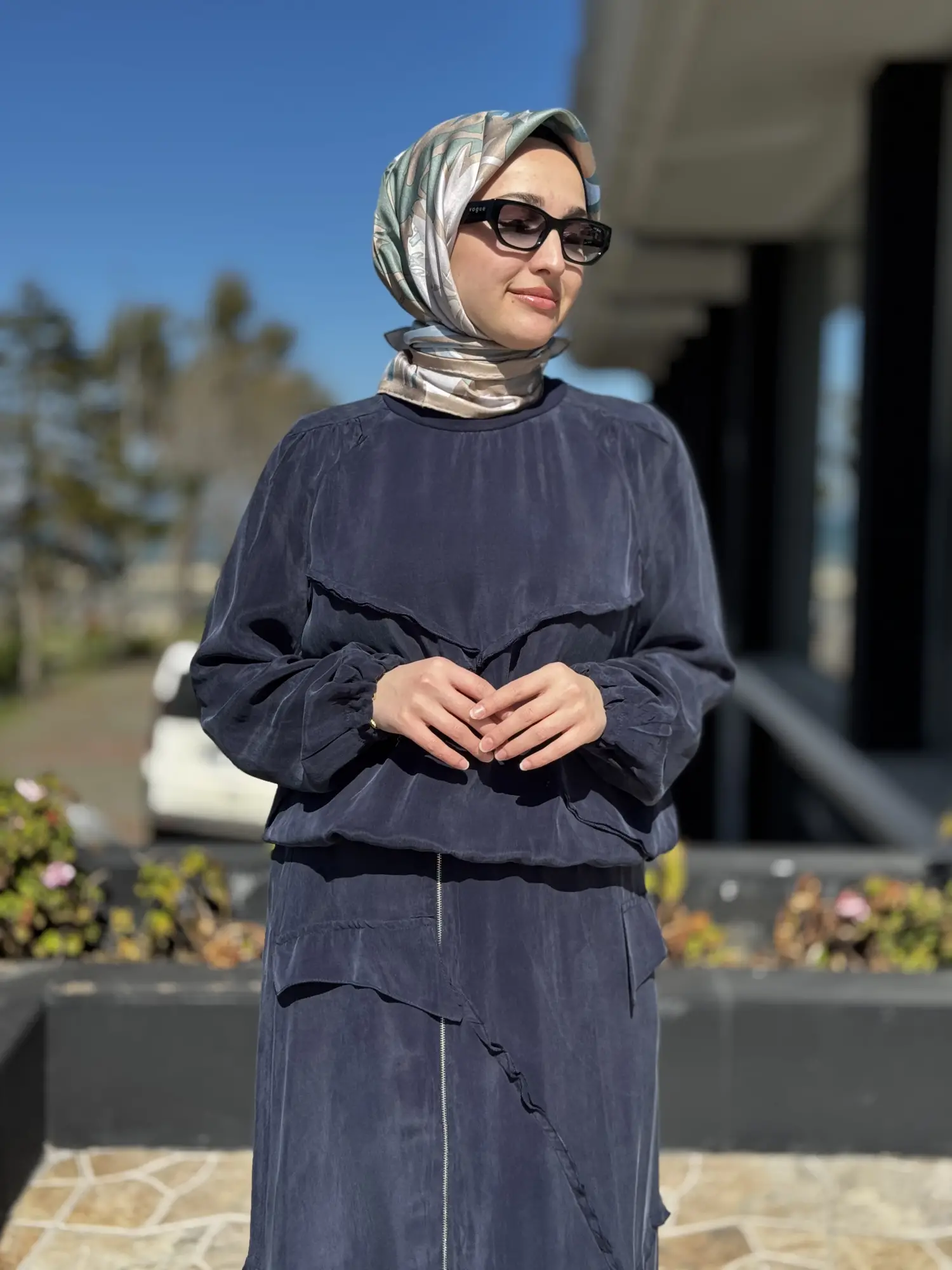 Misswhence Büzgü ve Fermuar Detaylı Cupra İpek Etek Bluz Takım 39020